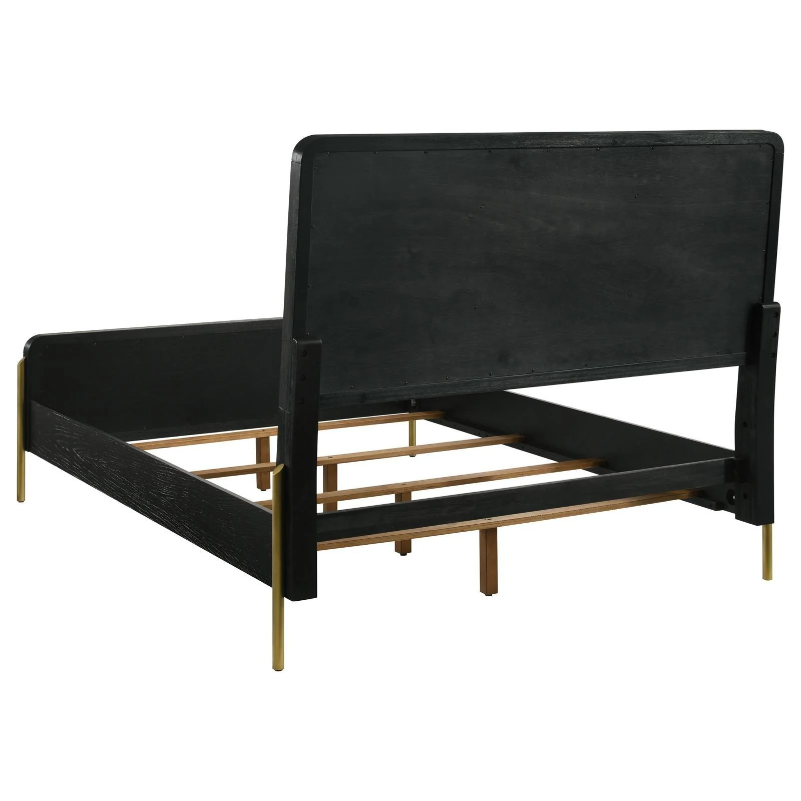 Arini Black and Natural Eastern King Bed with Woven Rattan Headboard - Image 4