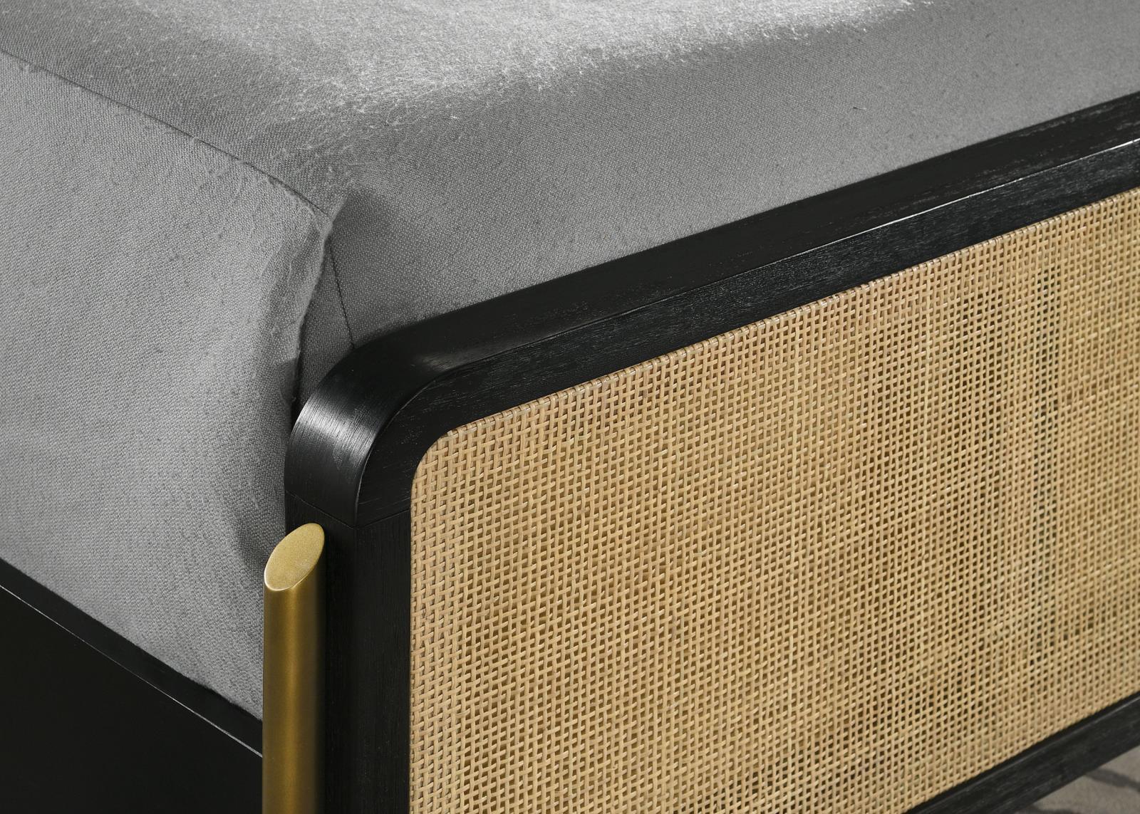 Arini Black and Natural Eastern King Bed with Woven Rattan Headboard - Image 6