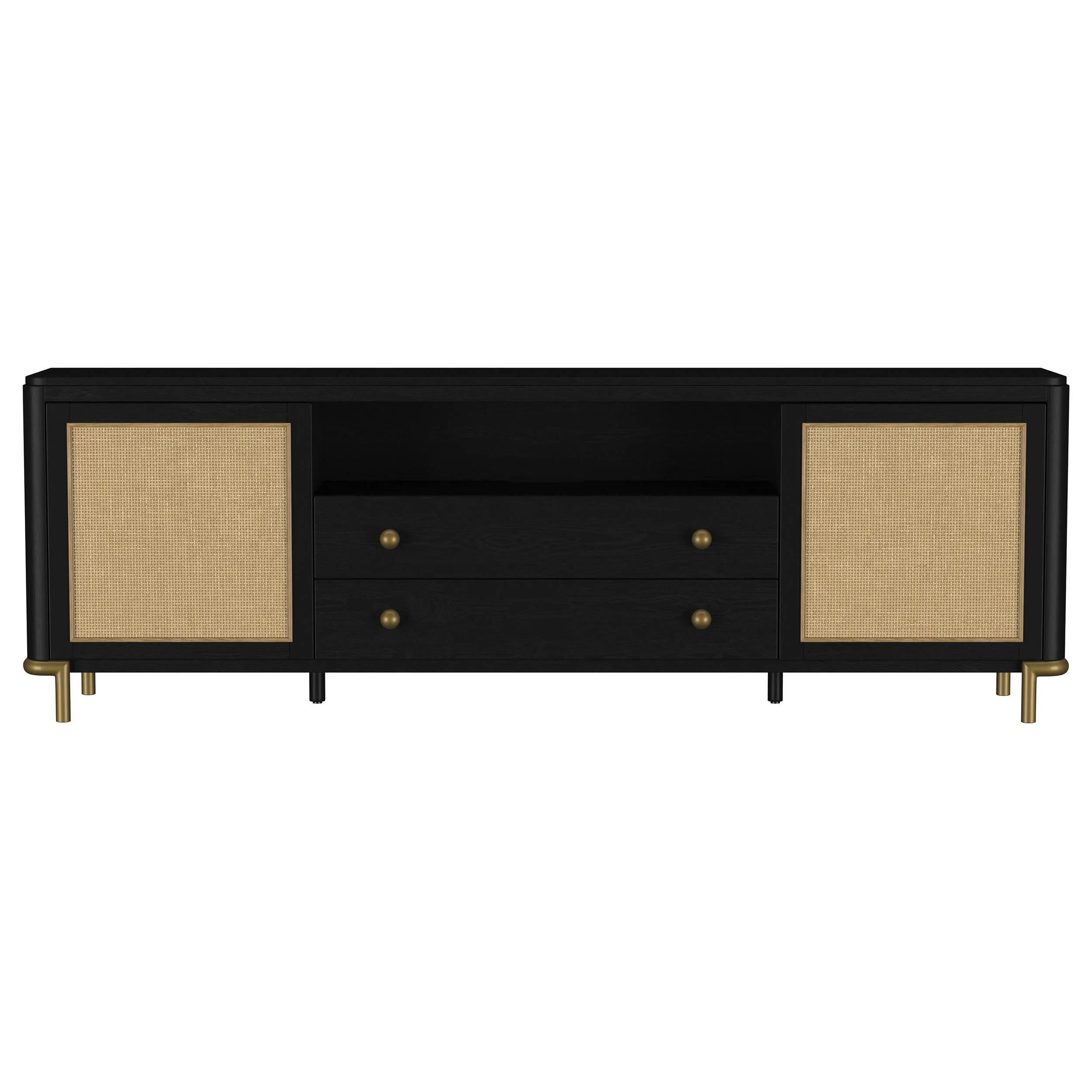 Arini Black Rattan Cane 2-Door TV Stand Media Console - Image 6