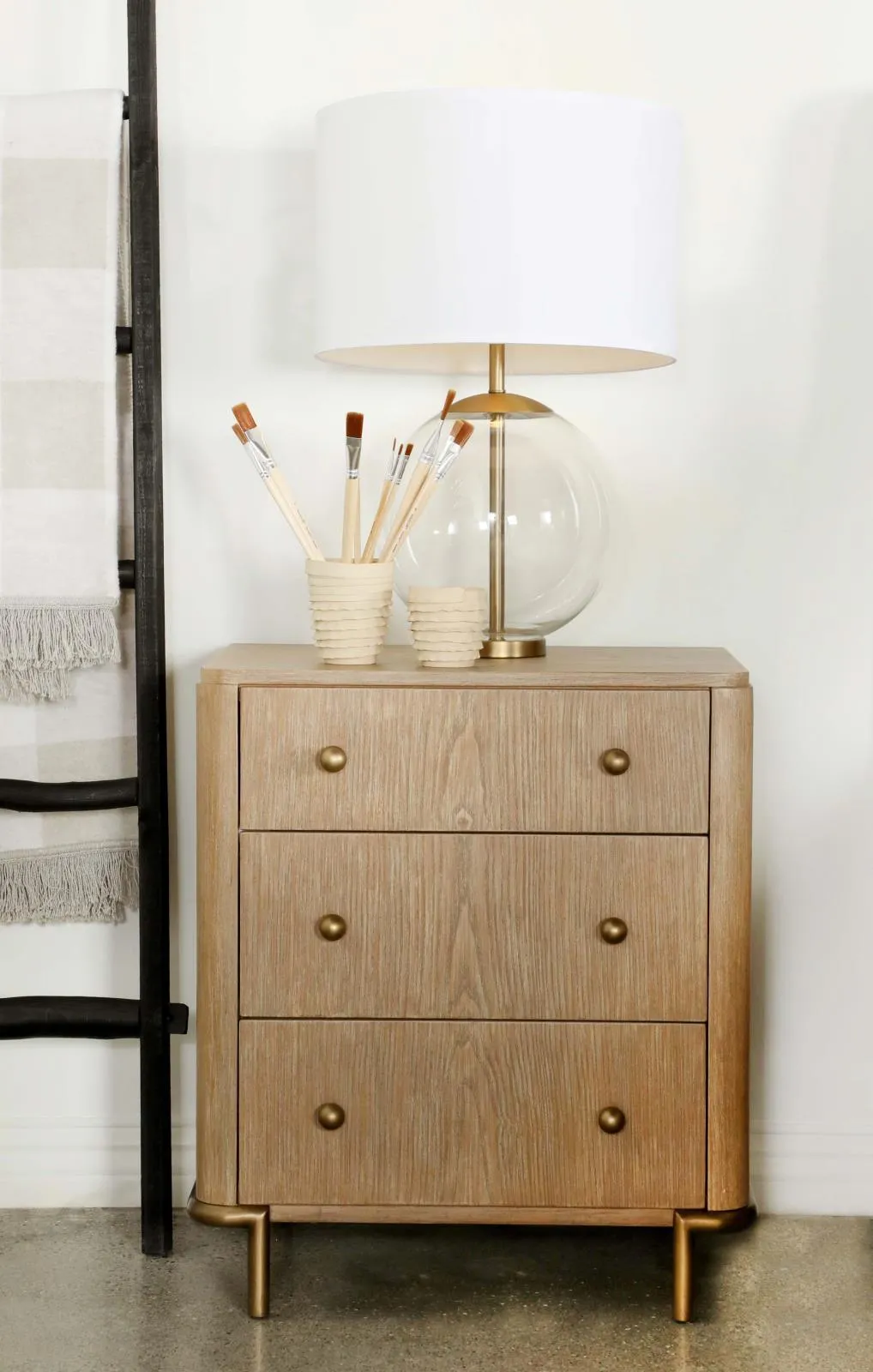Arini Sand Wash 3-Drawer Nightstand with Dual USB Ports