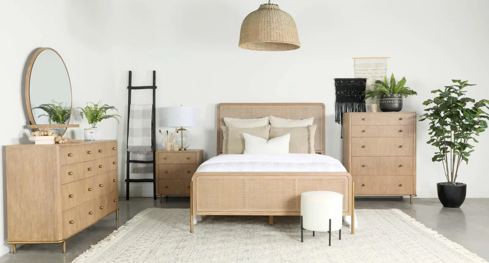 Arini Sand Wash and Natural Cane Upholstered Queen Panel Bed - Image 14
