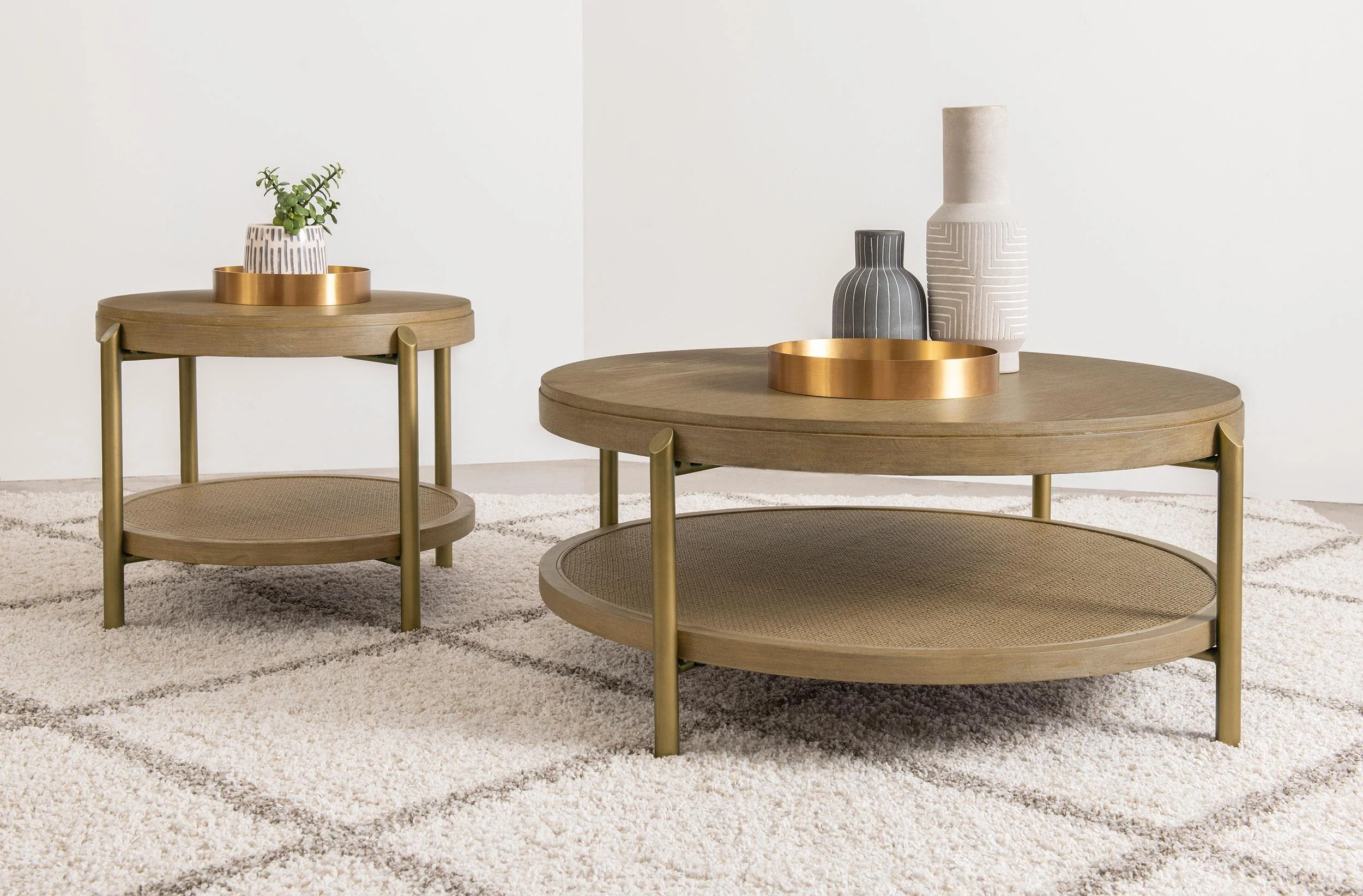 Arini Sand Wash Round End Side Table With Storage Shelf - Image 10