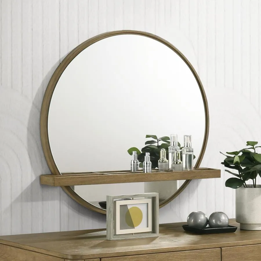 Arini Sand Wash Round Vanity Wall Mirror with Shelf - Image 2