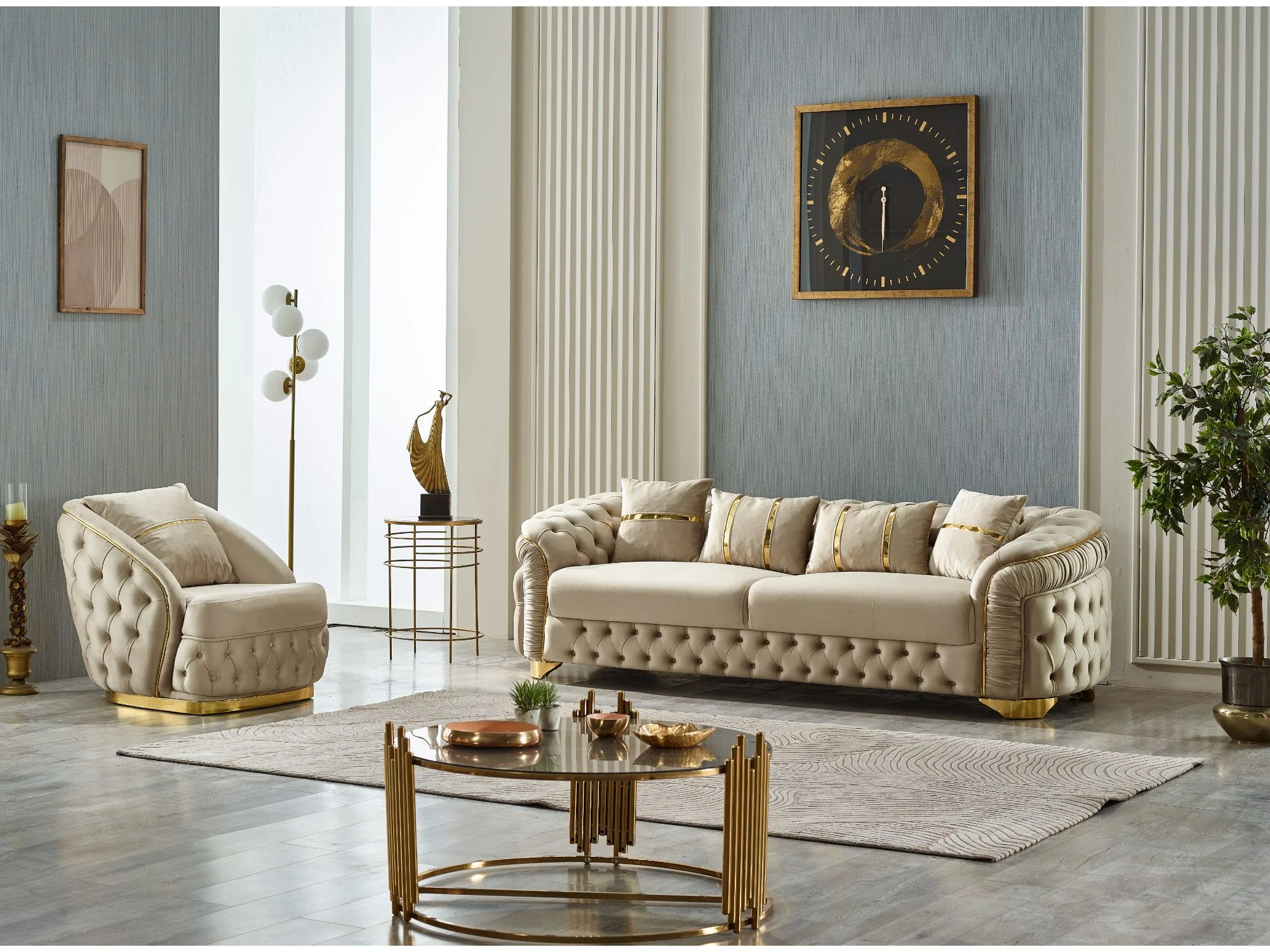 Arizona 3-pieces (Sofa & Loveseat & Chair) Livingroom Set Beige - Image 3