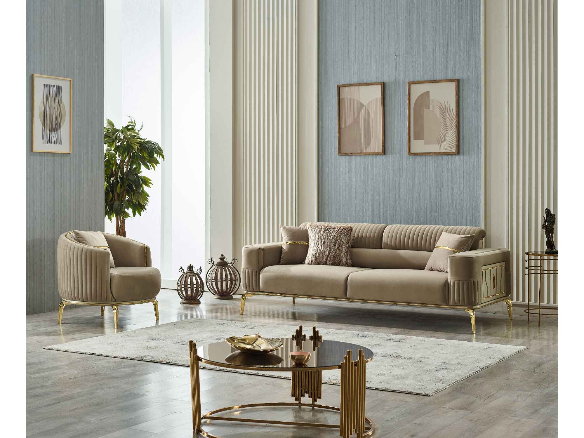Armoni Beige 3-pieces (Sofa & Loveseat & Chair) Living Room Set - Image 3