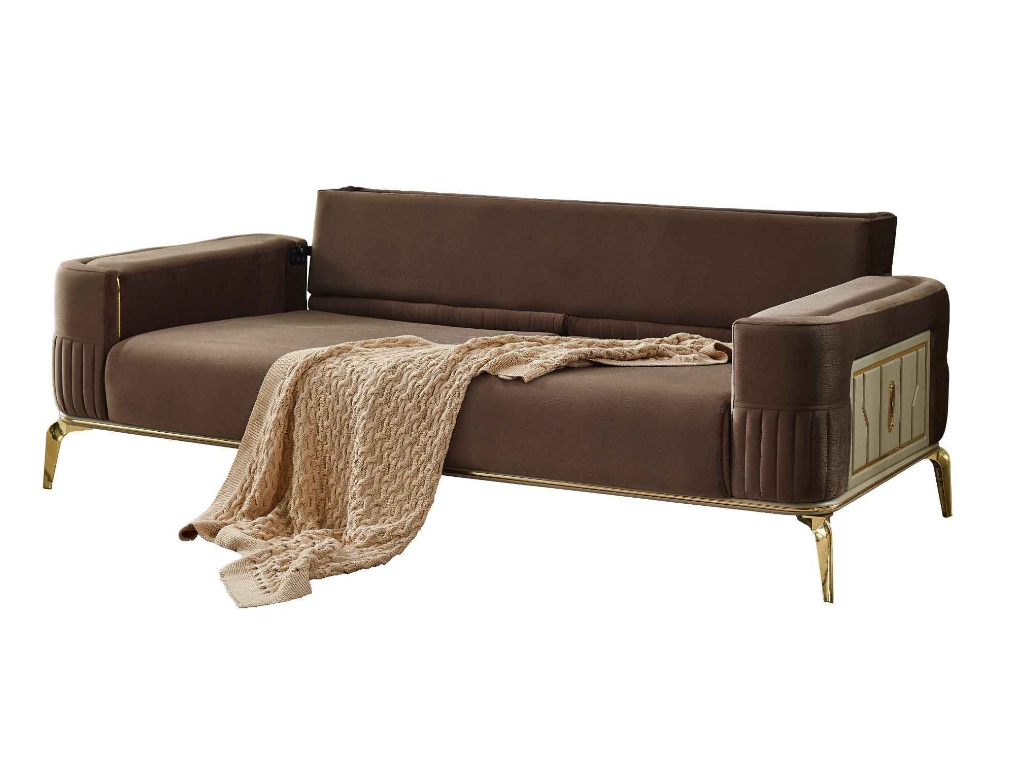 Armoni Brown Convertible Sofa with Gold Legs - Image 2