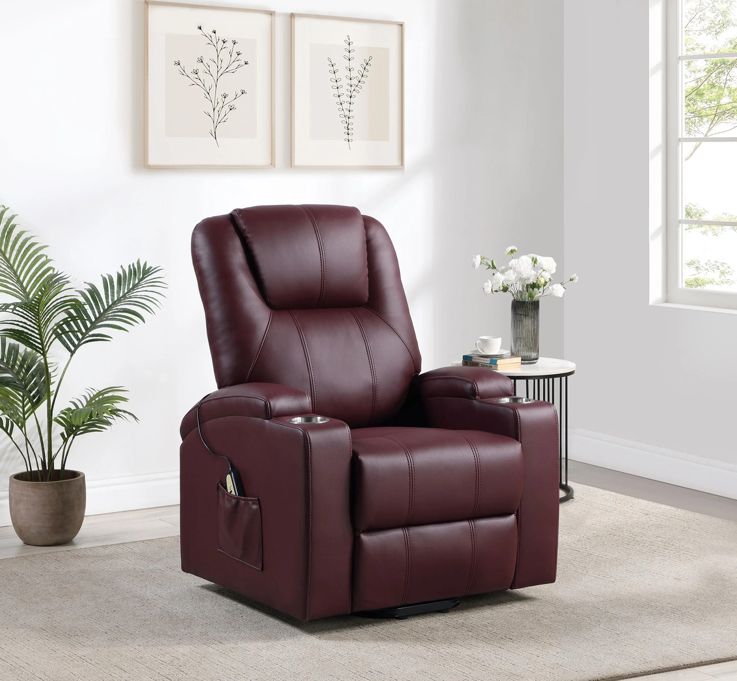 Armstrong Wine Upholstered Power Lift Massage Recliner