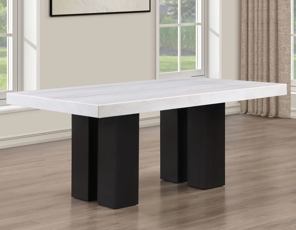 Artemis 5 Piece 70″ Rect White Marble Table, Black Finish w/4 Black Vegan Leather Chairs - Image 12