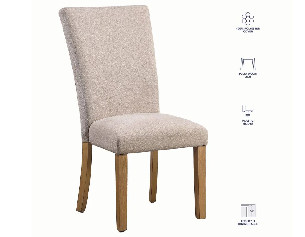 Artemis 5 Piece 70″ Rect White Marble Table, Tan Finish w/4 Beige Chenille Chairs - Image 17