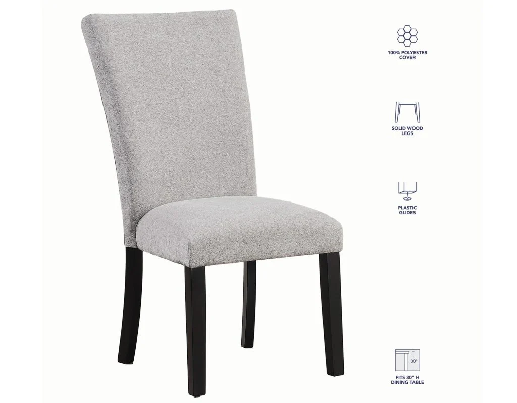 Artemis 5 Piece 70″ Rectangular Gray Marble Table, Black Finish with 4 Gray Chenille Chairs - Image 15