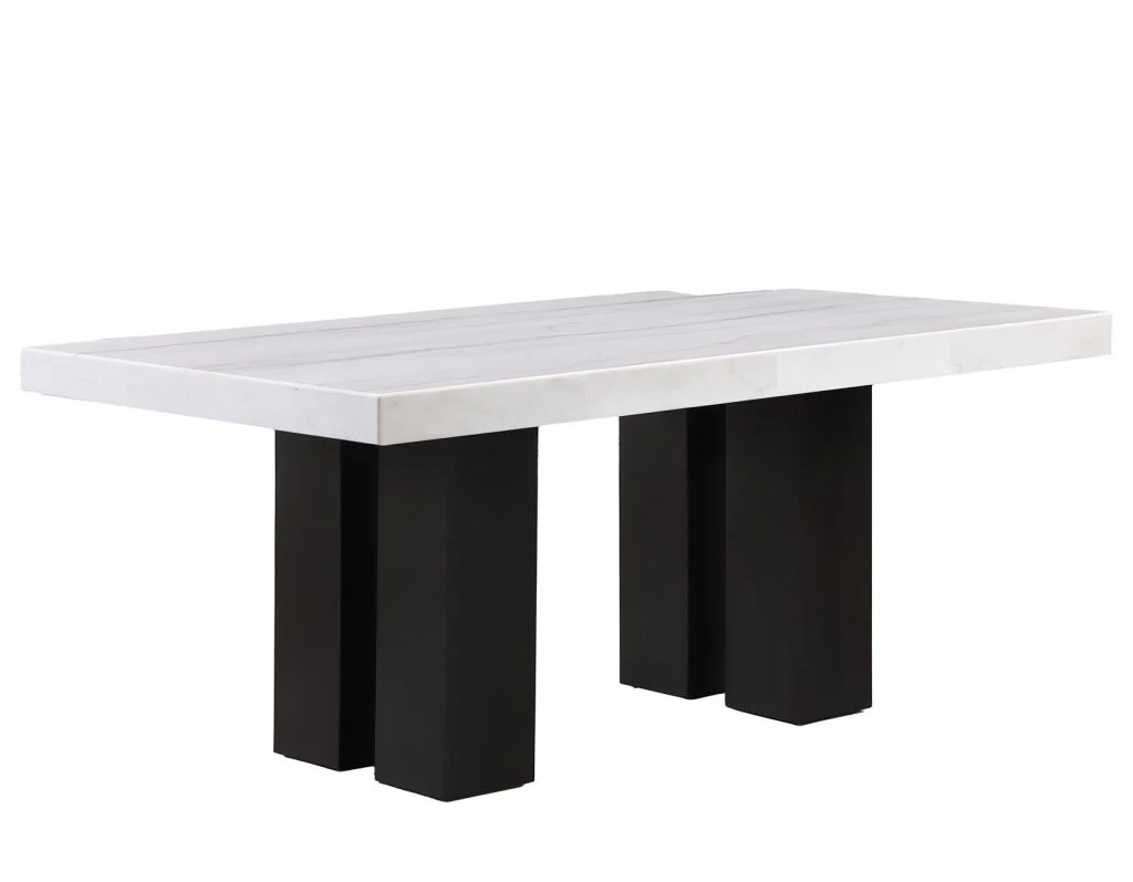 Artemis 5-Piece Dining Room Set 70″ Rect White Marble Table, Black Finish w/4 White Vegan Leather Chairs - Image 10