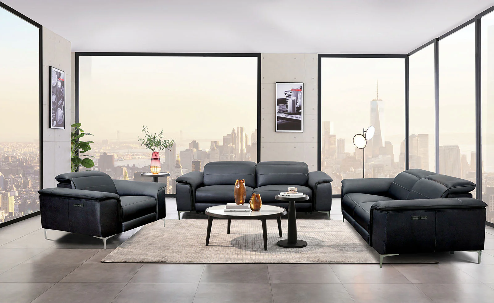 Ascona Black Leatherette Power Reclining Sofa & Loveseat - Image 11