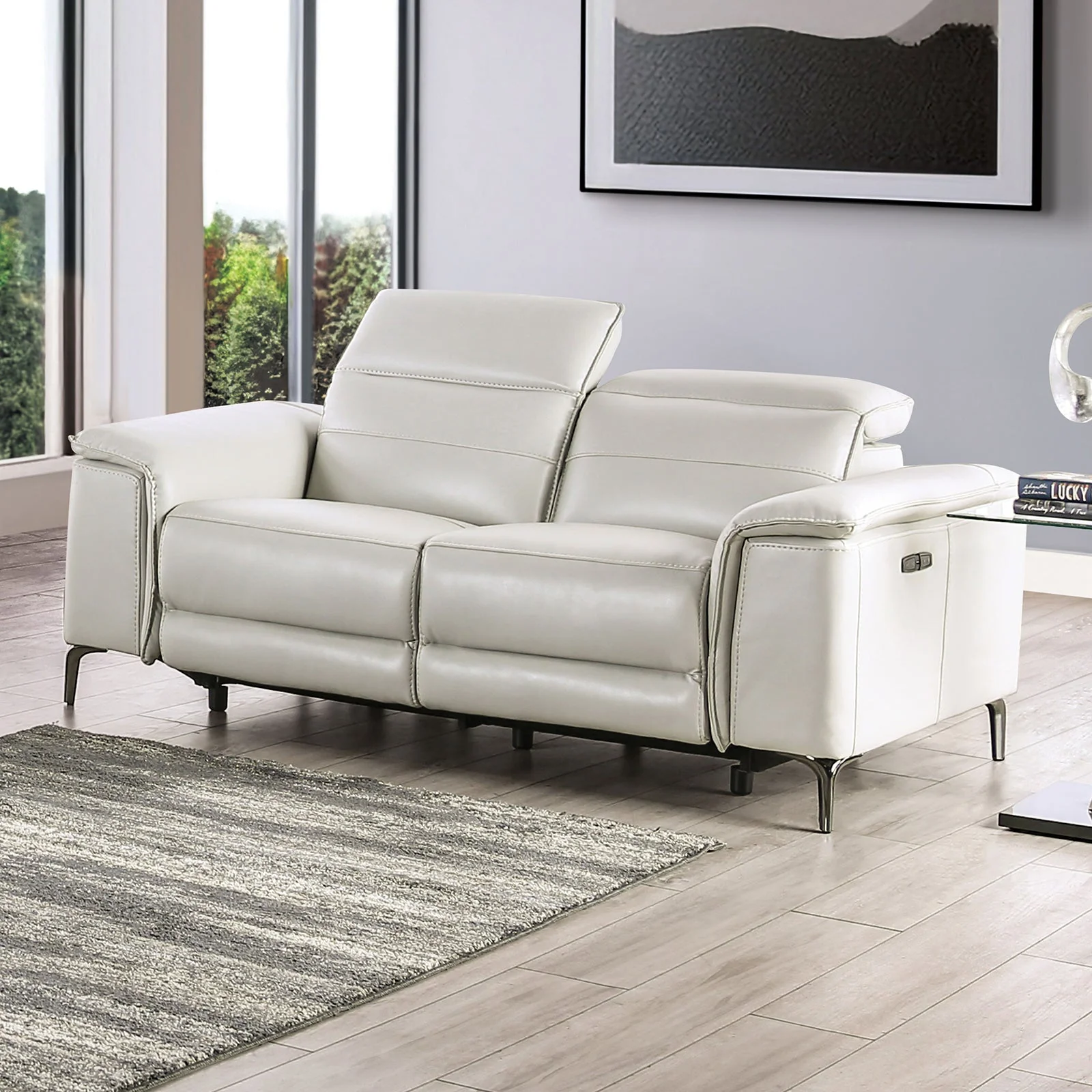 Ascona Light Taupe Leatherette Power Reclining Sofa & Loveseat - Image 3