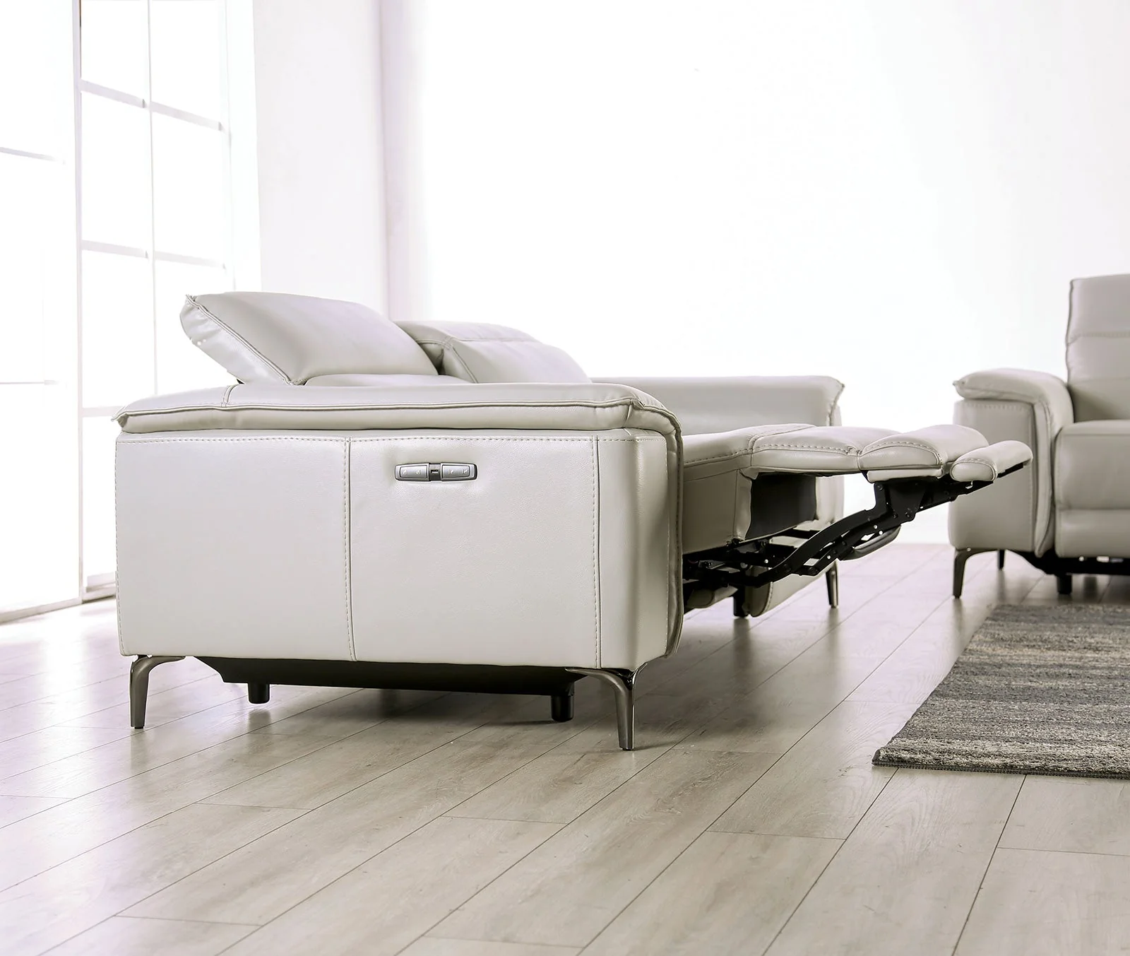 Ascona Light Taupe Leatherette Power Reclining Sofa & Loveseat - Image 5