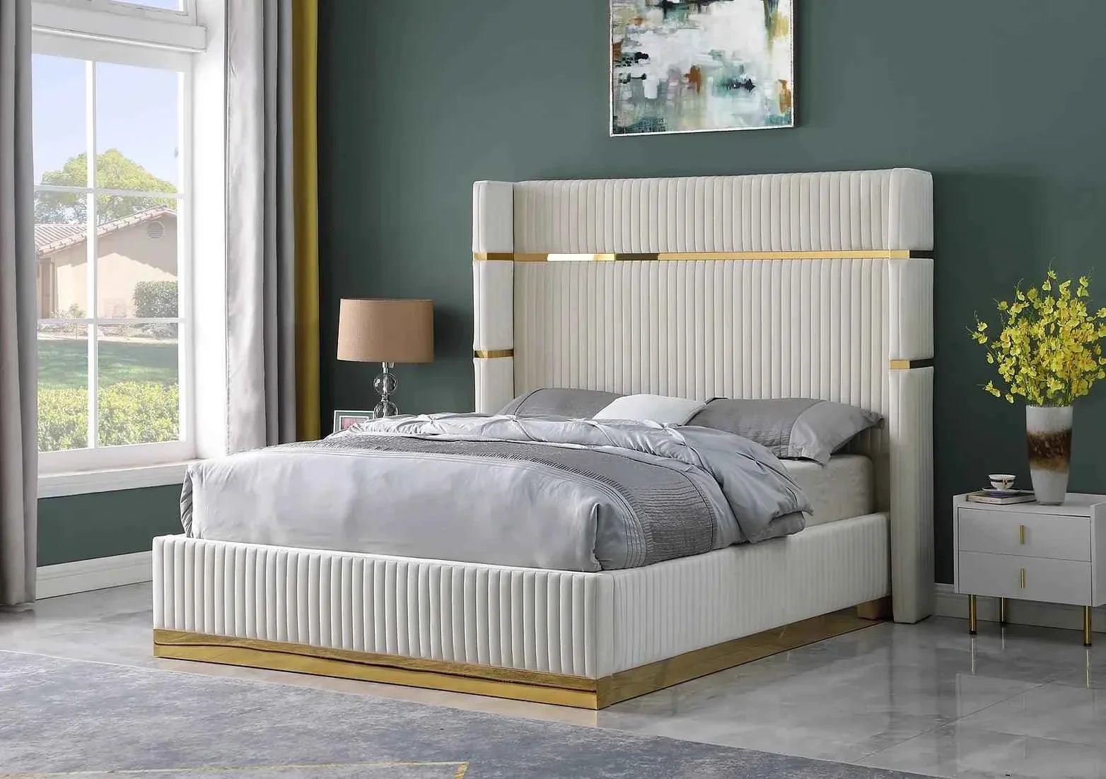 Aspen Cream Velvet Queen Platform Bed - Image 2