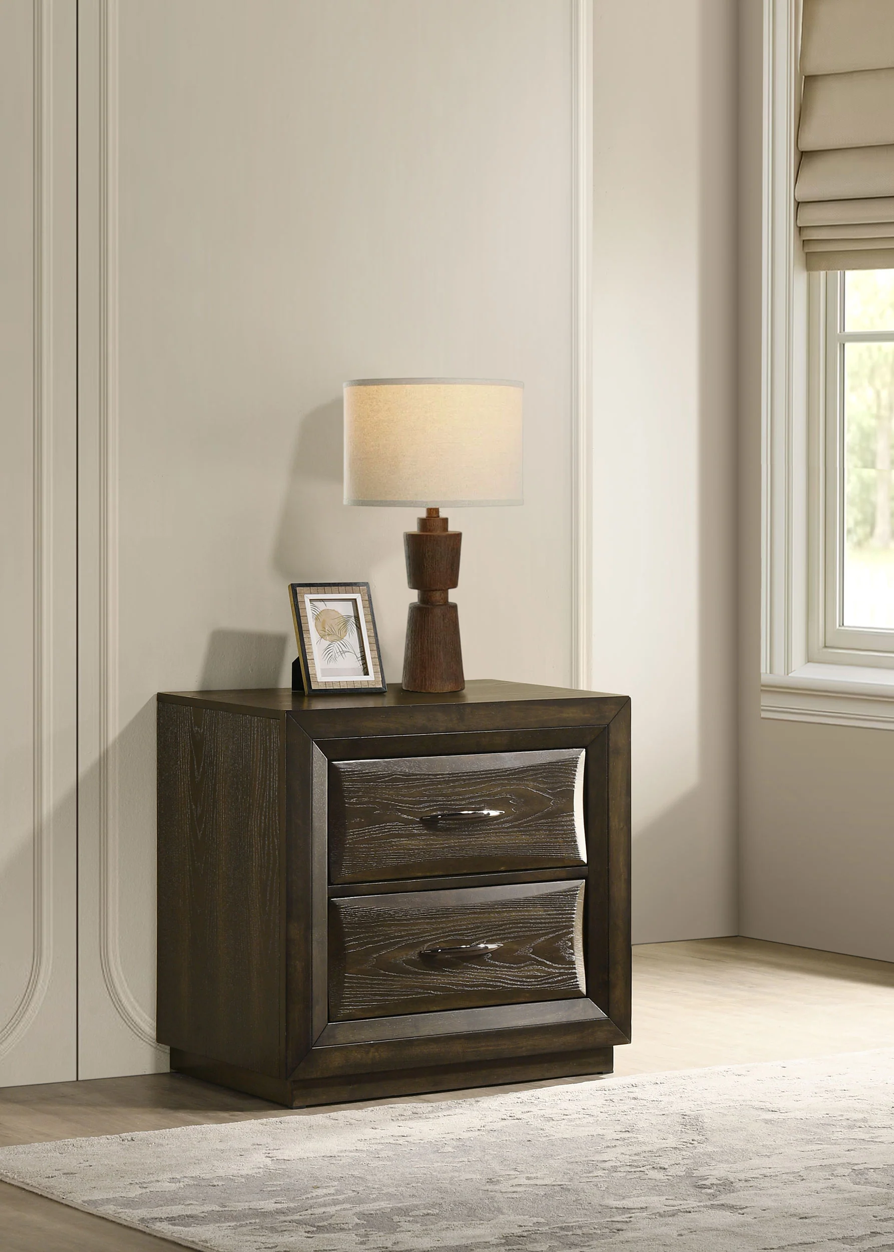 Atlas Dark Oak 2-drawer Bedroom Nightstand Bedside Table