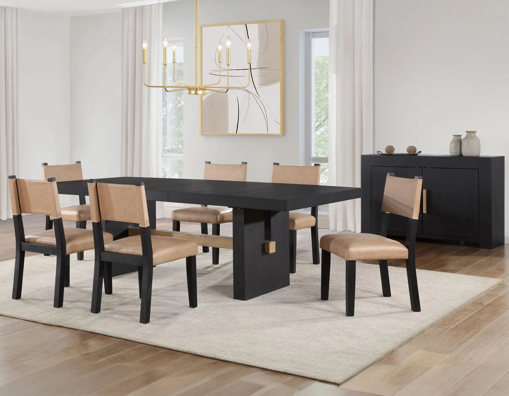 Aubrey Side Chair, Camel Vegan Leather with Black wood finish - Image 9