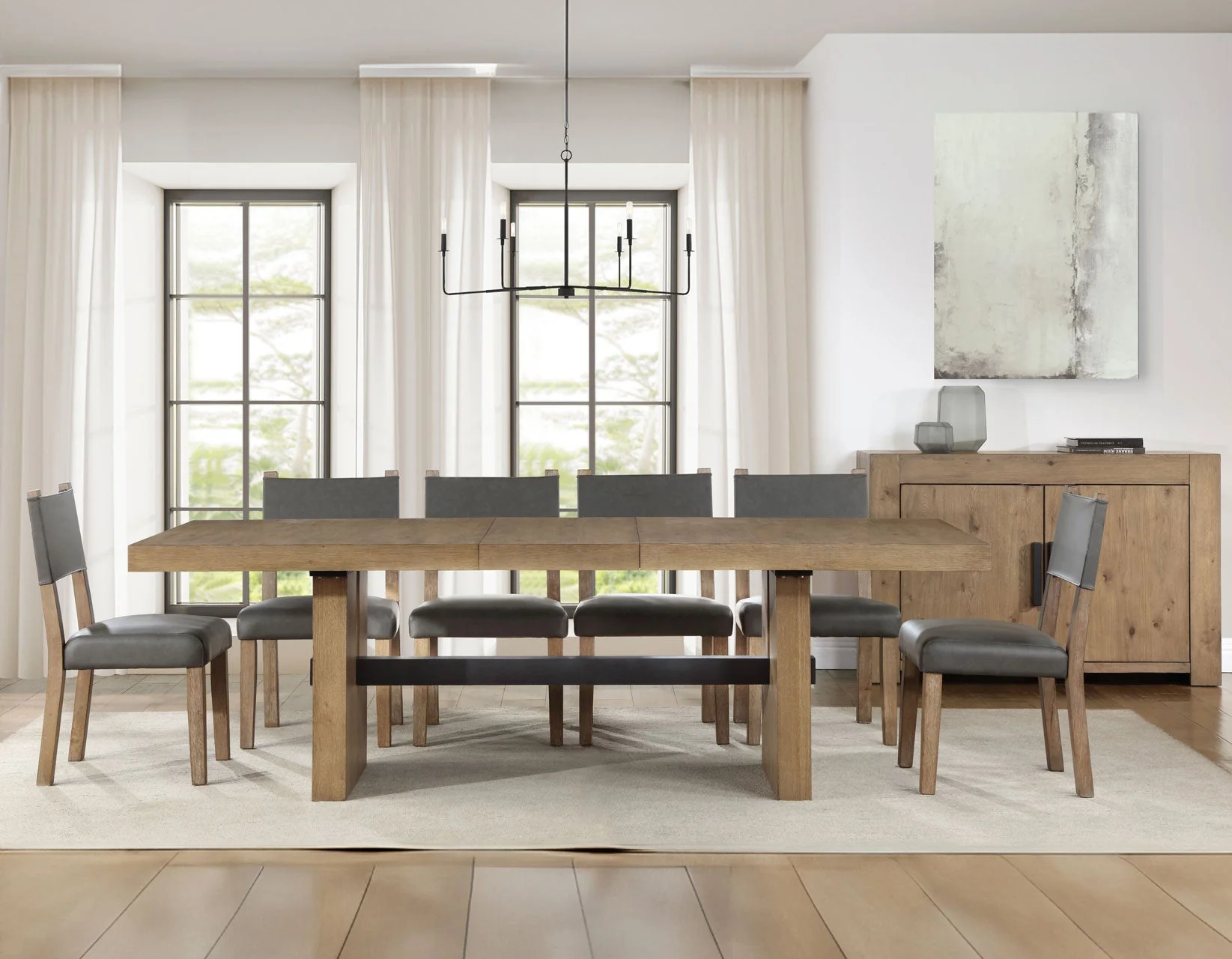 Aubrey Waxed Driftwood 7-Piece 78-96″ Dining Set - Image 4