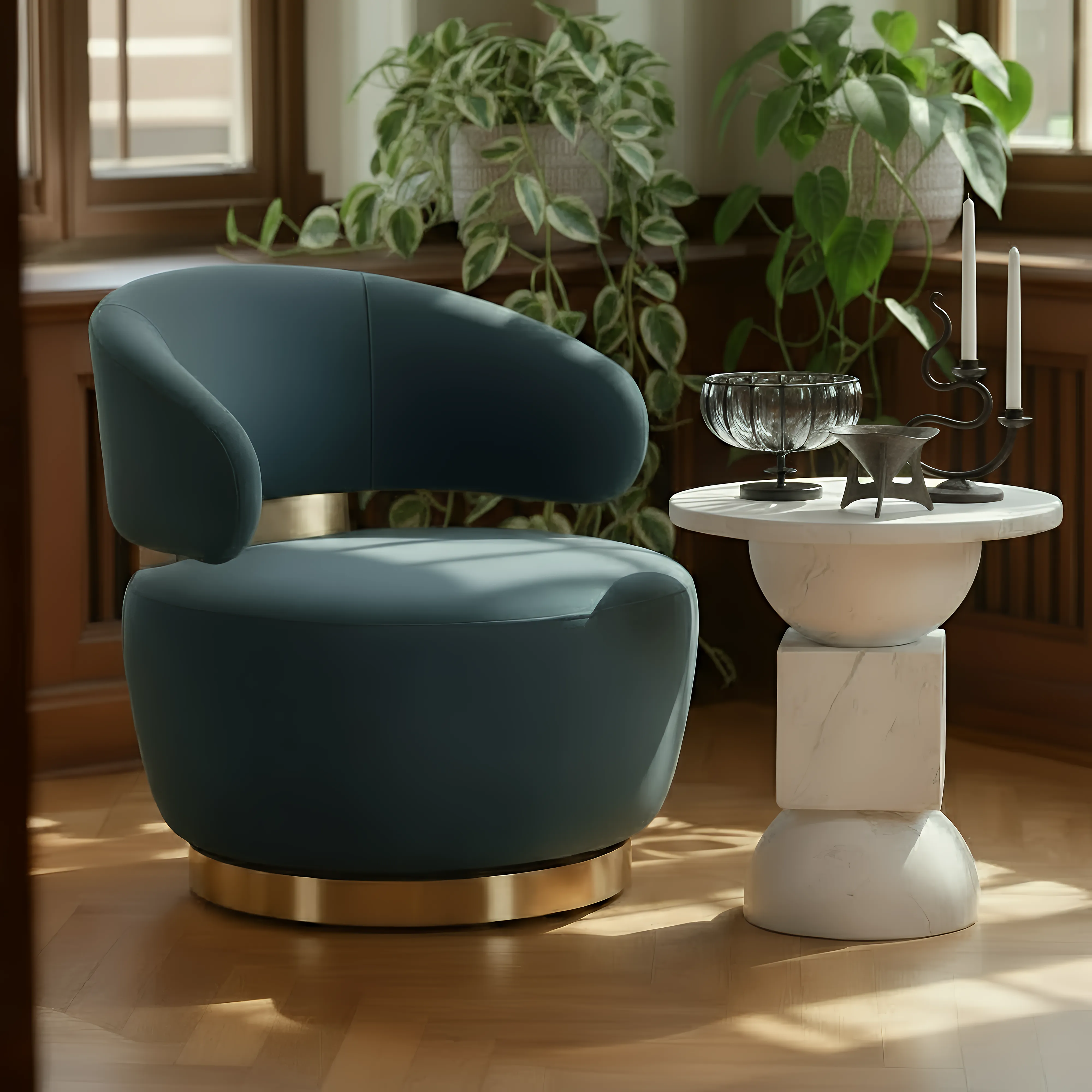 Austin Dark Teal Velvet Swivel Chair - Image 2