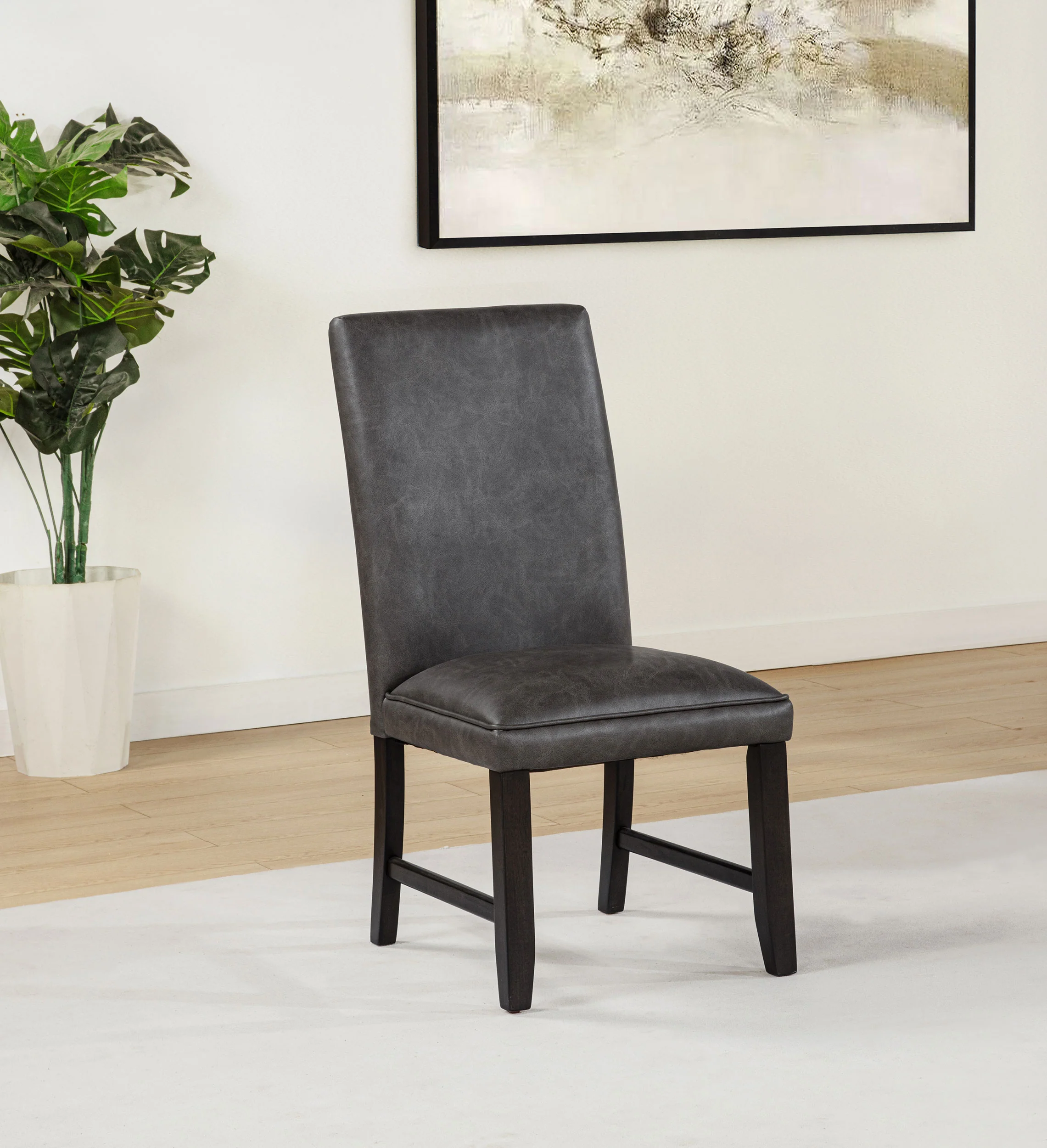 Averill Dark Grey Faux Leather Upholstered Dining Side Chair (Set of 2) - Image 2