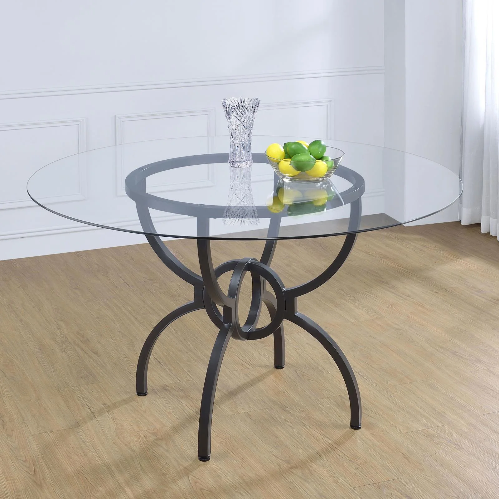Aviano Clear and Gunmetal 48" Round Glass Top Dining Table
