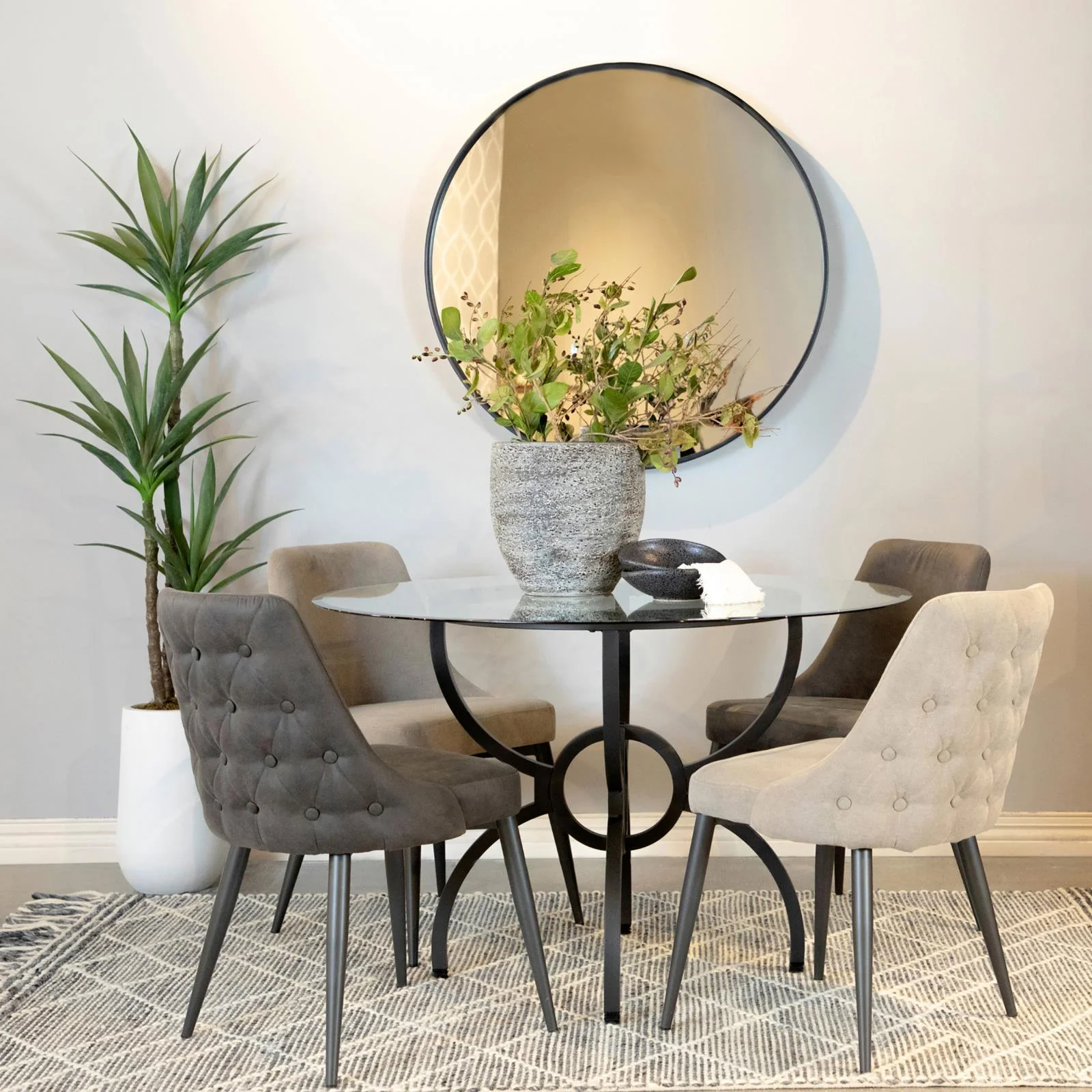 Aviano Clear and Gunmetal 48" Round Glass Top Dining Table - Image 9