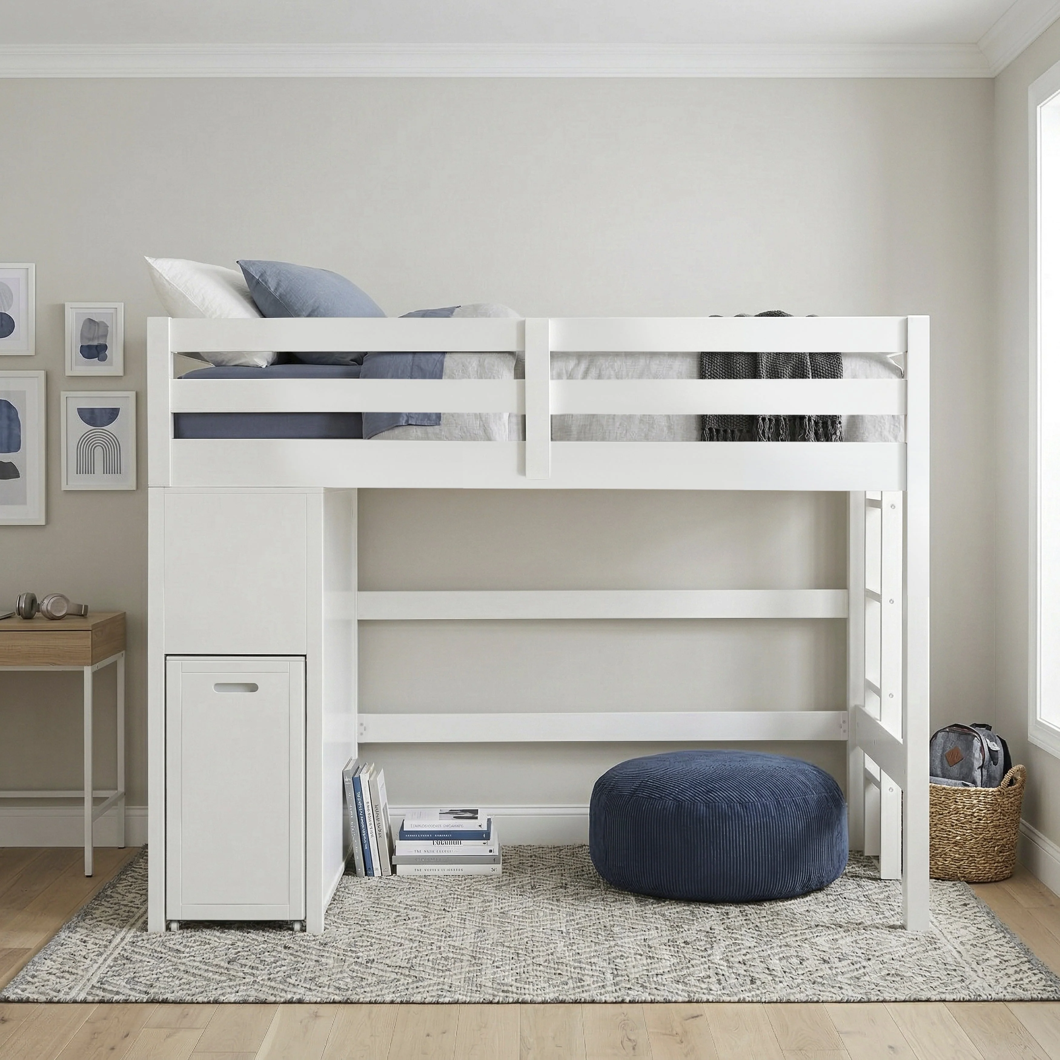 Sloane White Twin/Full Loft Bunk Bed with Chest and Hidden Desk - Image 41