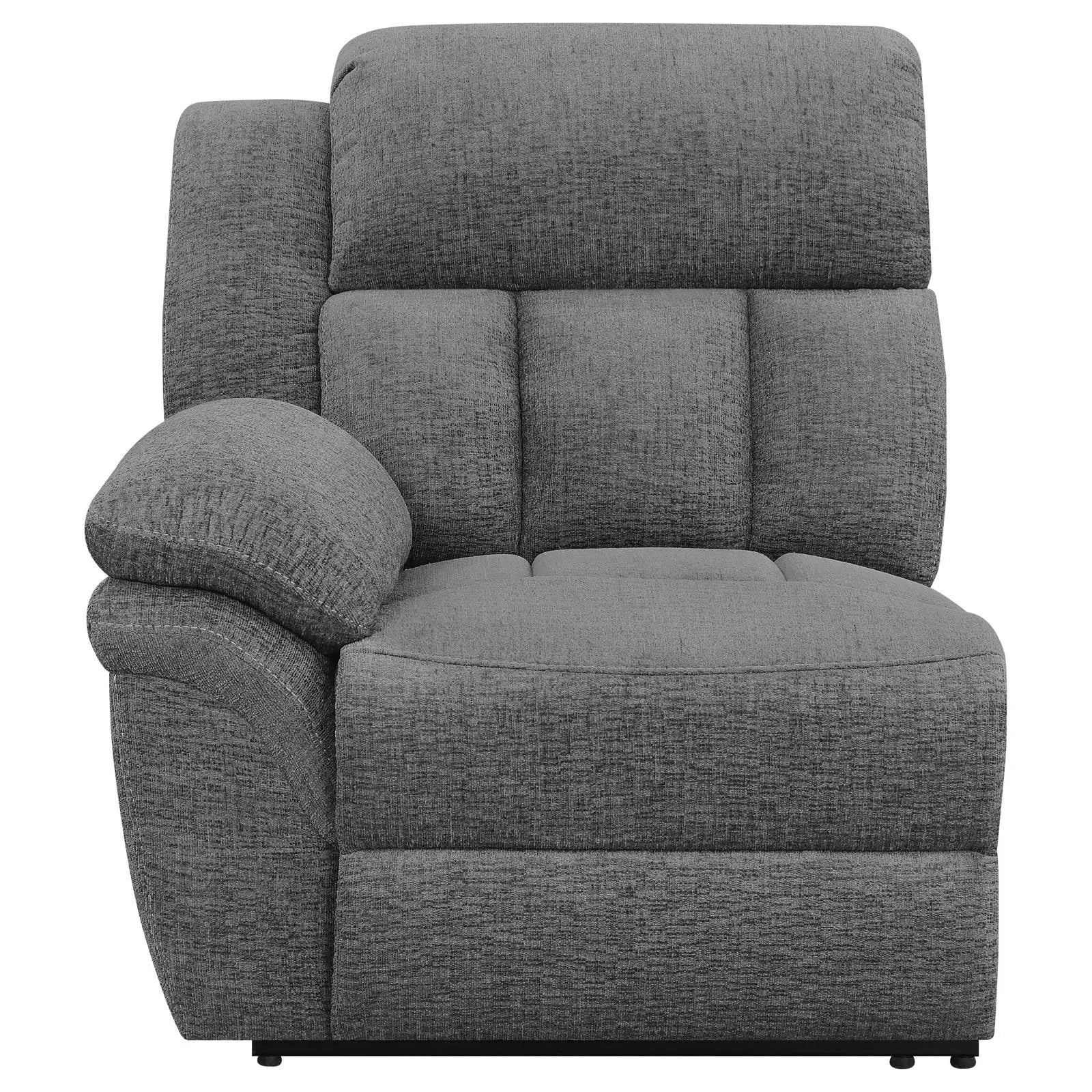 Bahrain Charcoal Upholstered Motion Loveseat with Console - Image 4