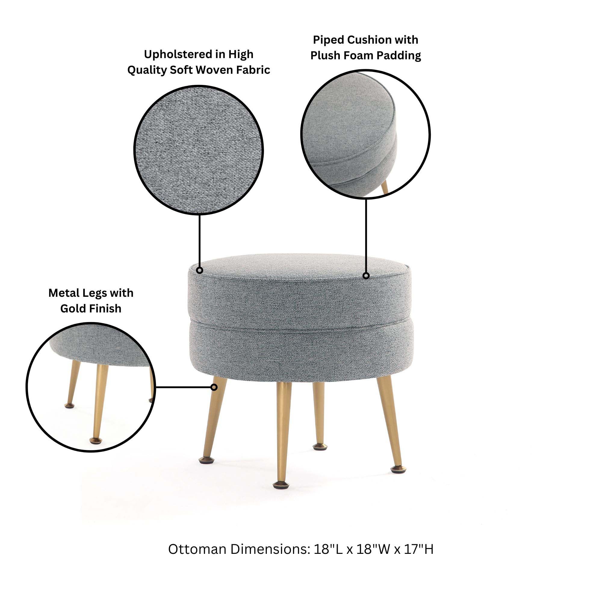 Bailey Ottoman in Grey with Gold Feet - Image 4