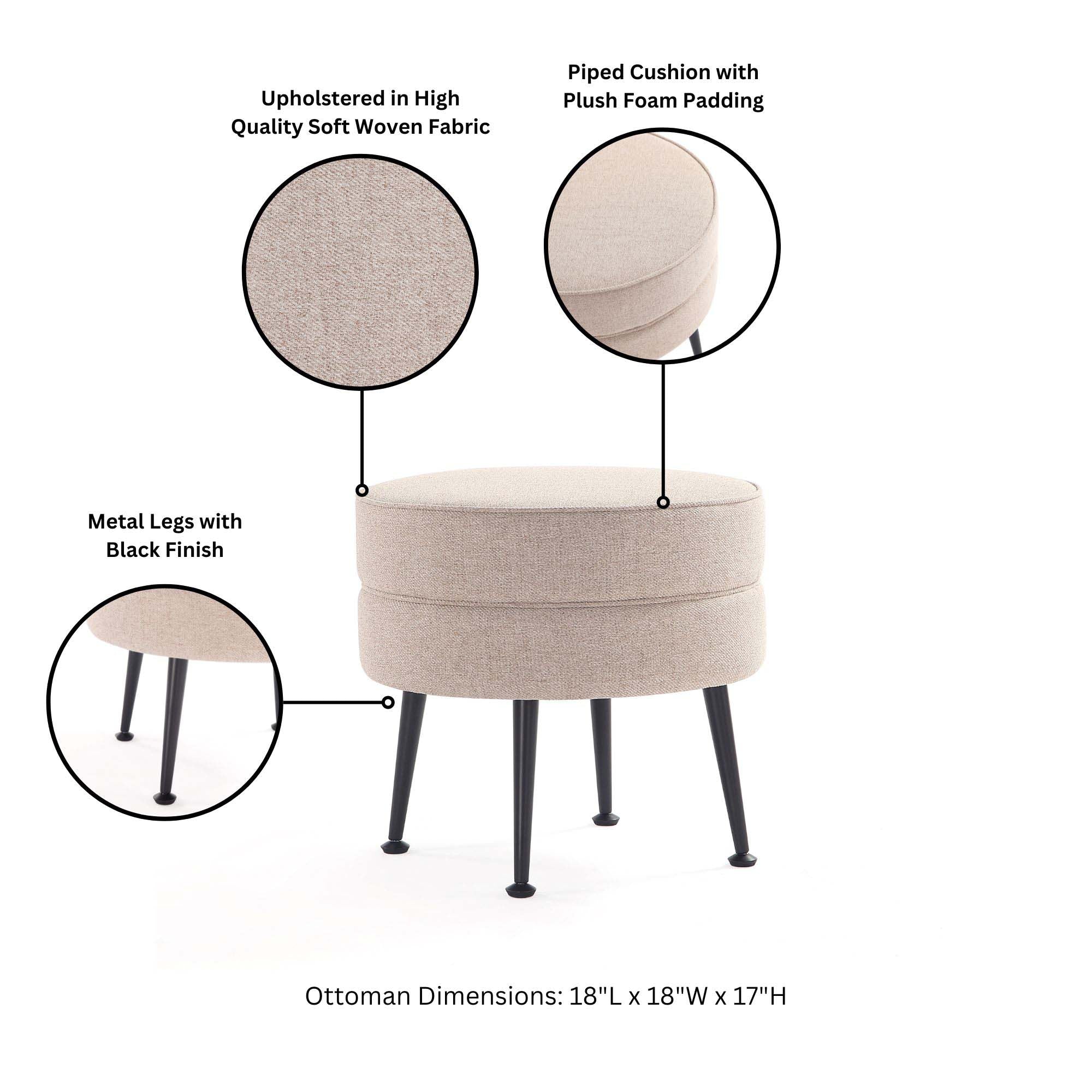 Bailey Ottoman in Oatmeal with Black Feet (set of 2) - Image 4
