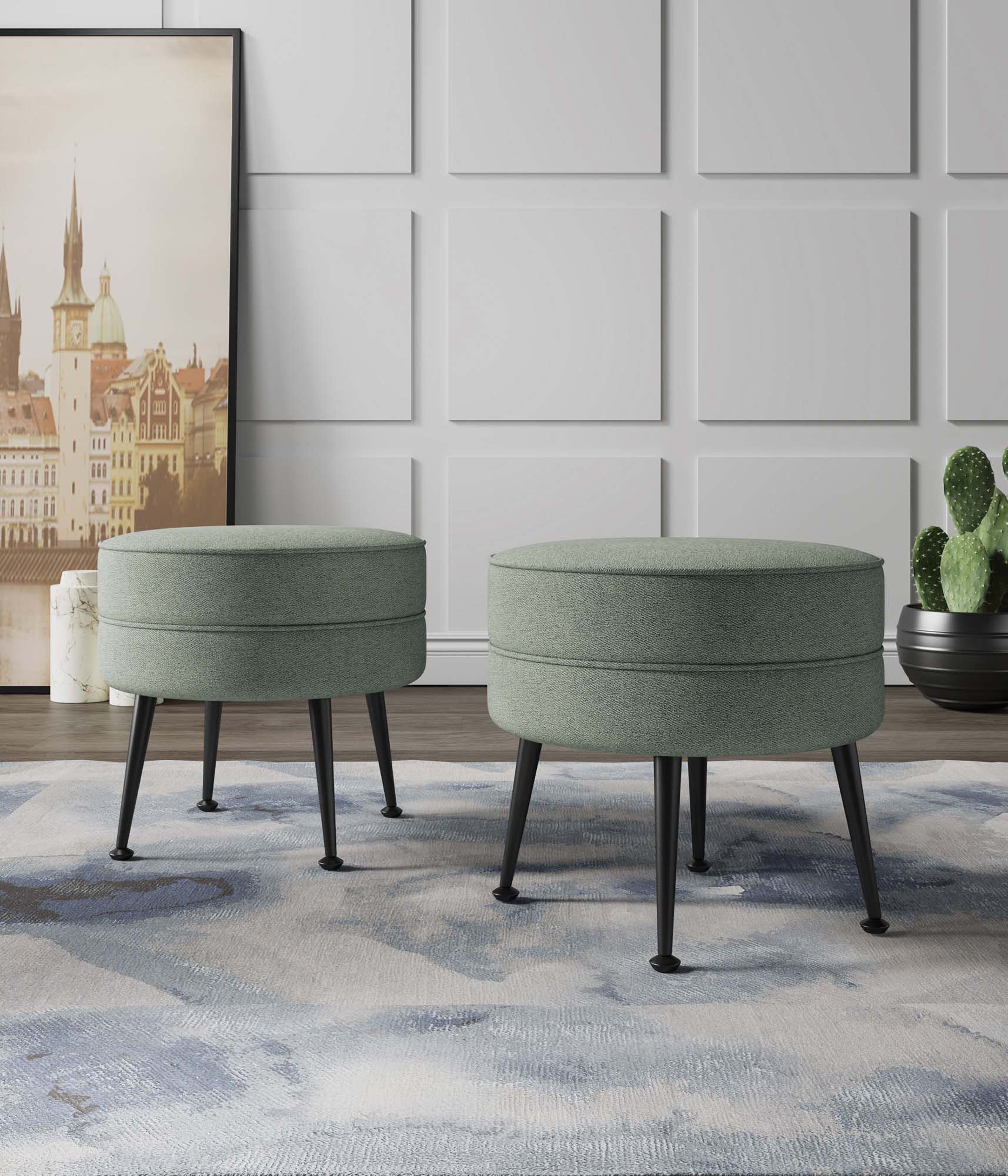 Bailey Ottoman in Sage Green with Black Feet (set of 2) - Image 2