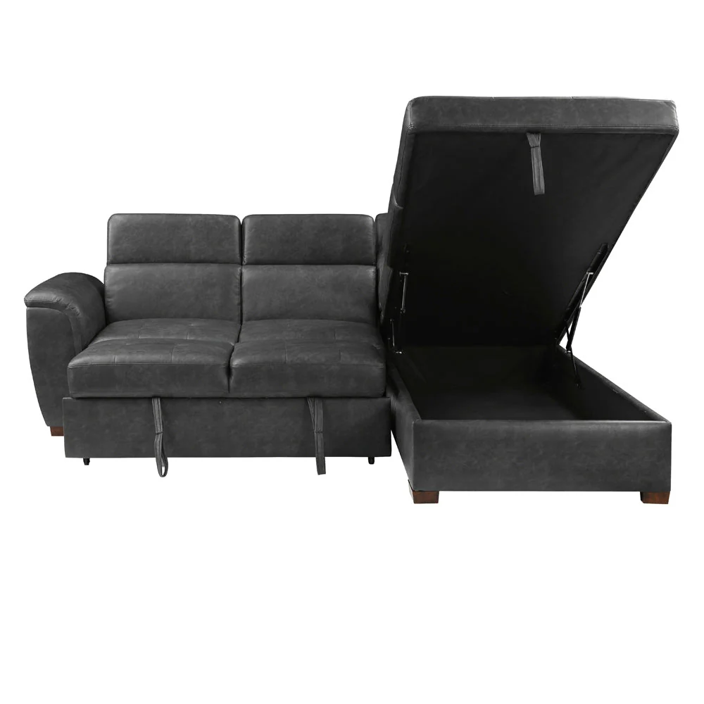 Barre Gray Faux Leather 2-Piece Storage Sleeper Sectional - Image 10