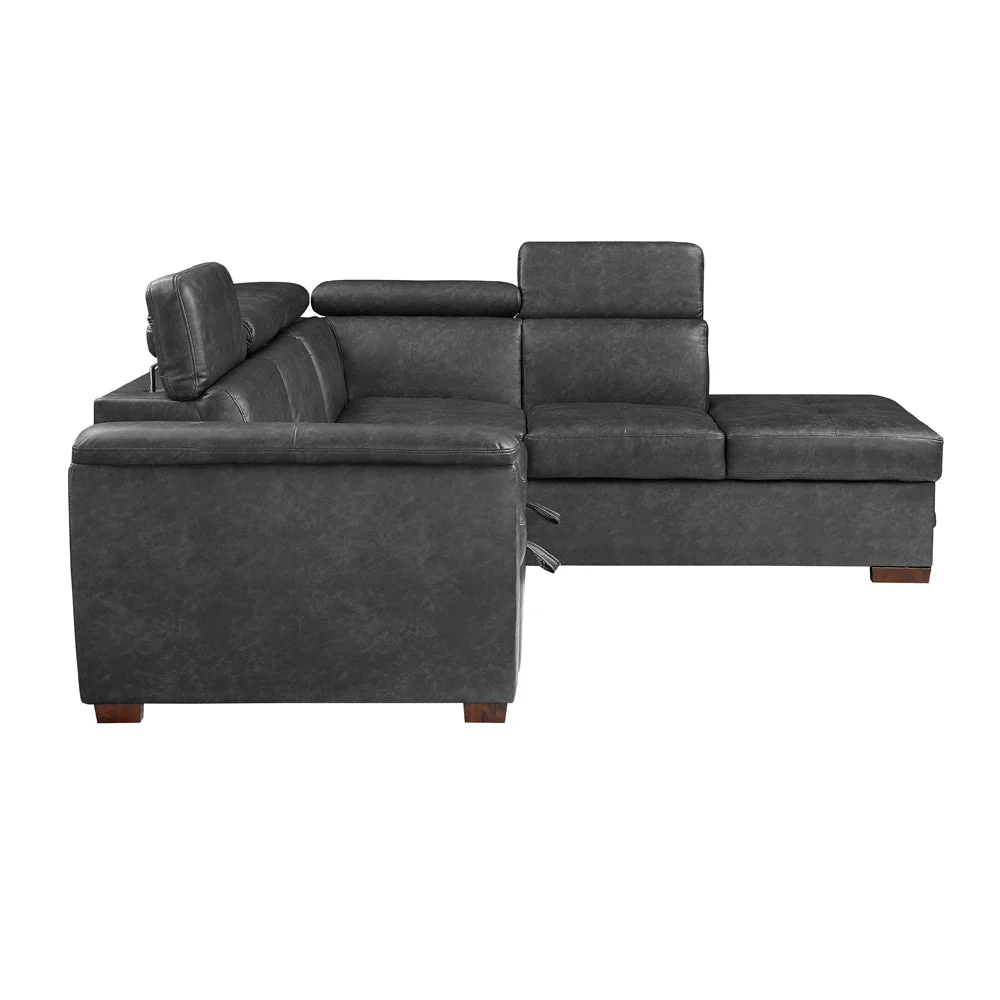 Barre Gray Faux Leather 2-Piece Storage Sleeper Sectional - Image 4