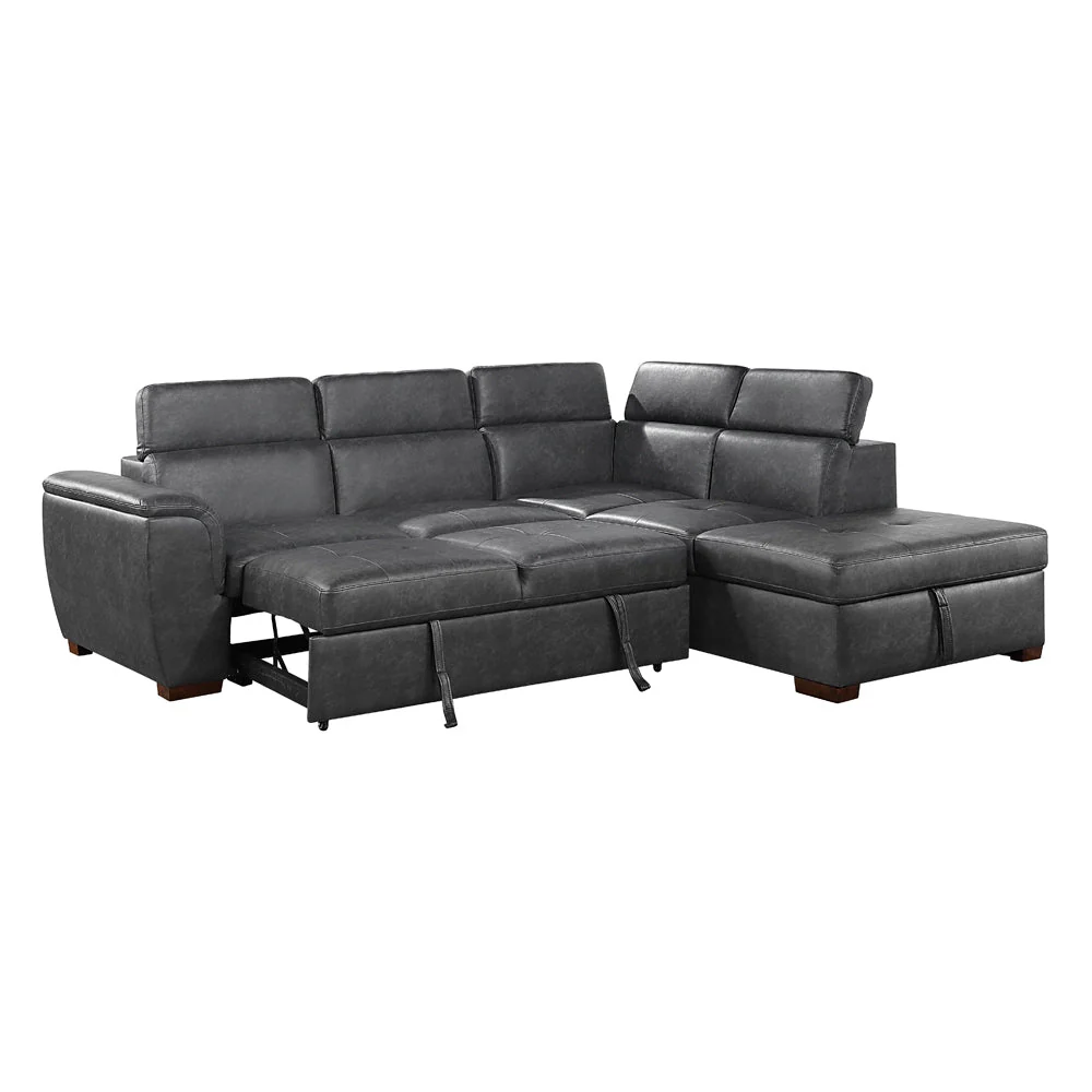 Barre Gray Faux Leather 2-Piece Storage Sleeper Sectional - Image 9