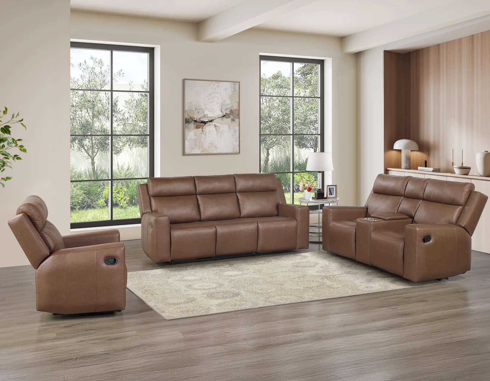 Barron Brown 3-Piece Manual Reclining Living Room Set - Image 2