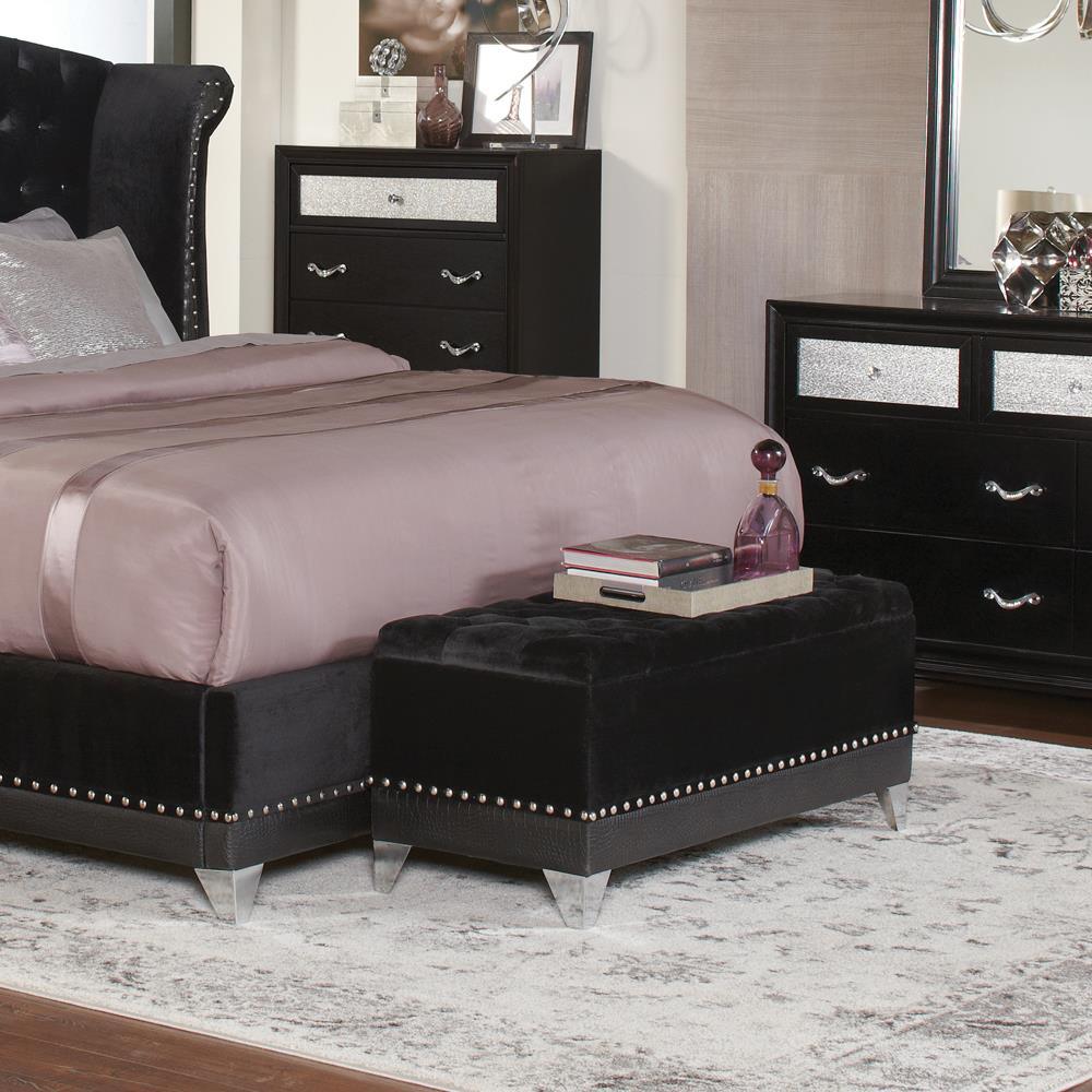 Barzini Black Tufted Rectangular Trunk with Nailhead - Image 3