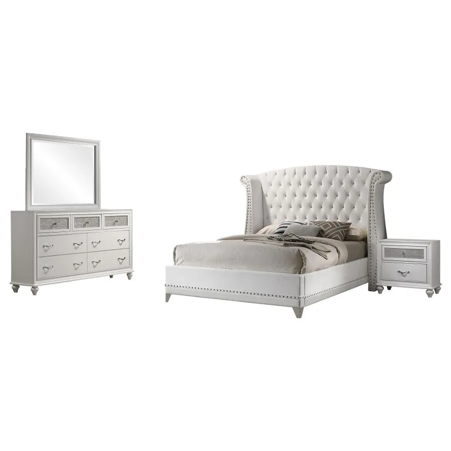 Barzini White 4-Piece Queen Upholstered Tufted Bedroom Set - Image 2