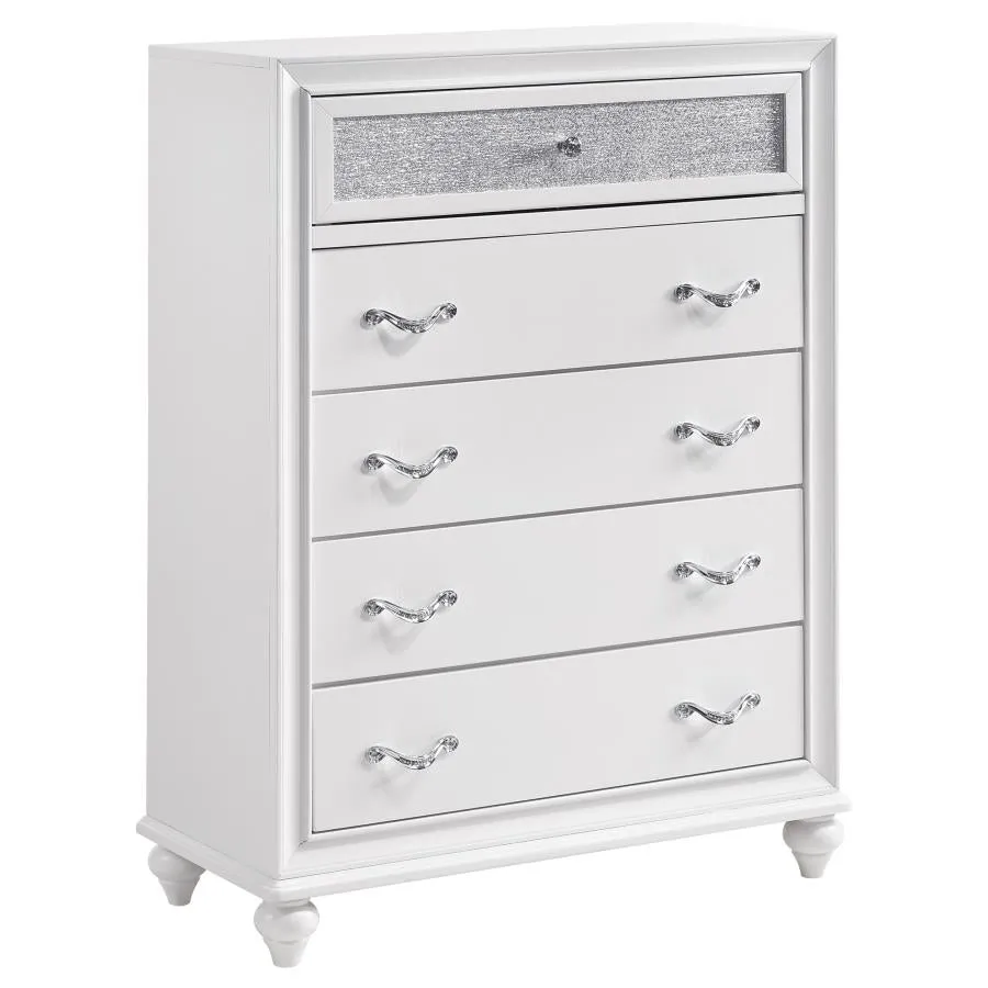 Barzini White 5-Piece Queen Upholstered Tufted Bedroom Set - Image 12