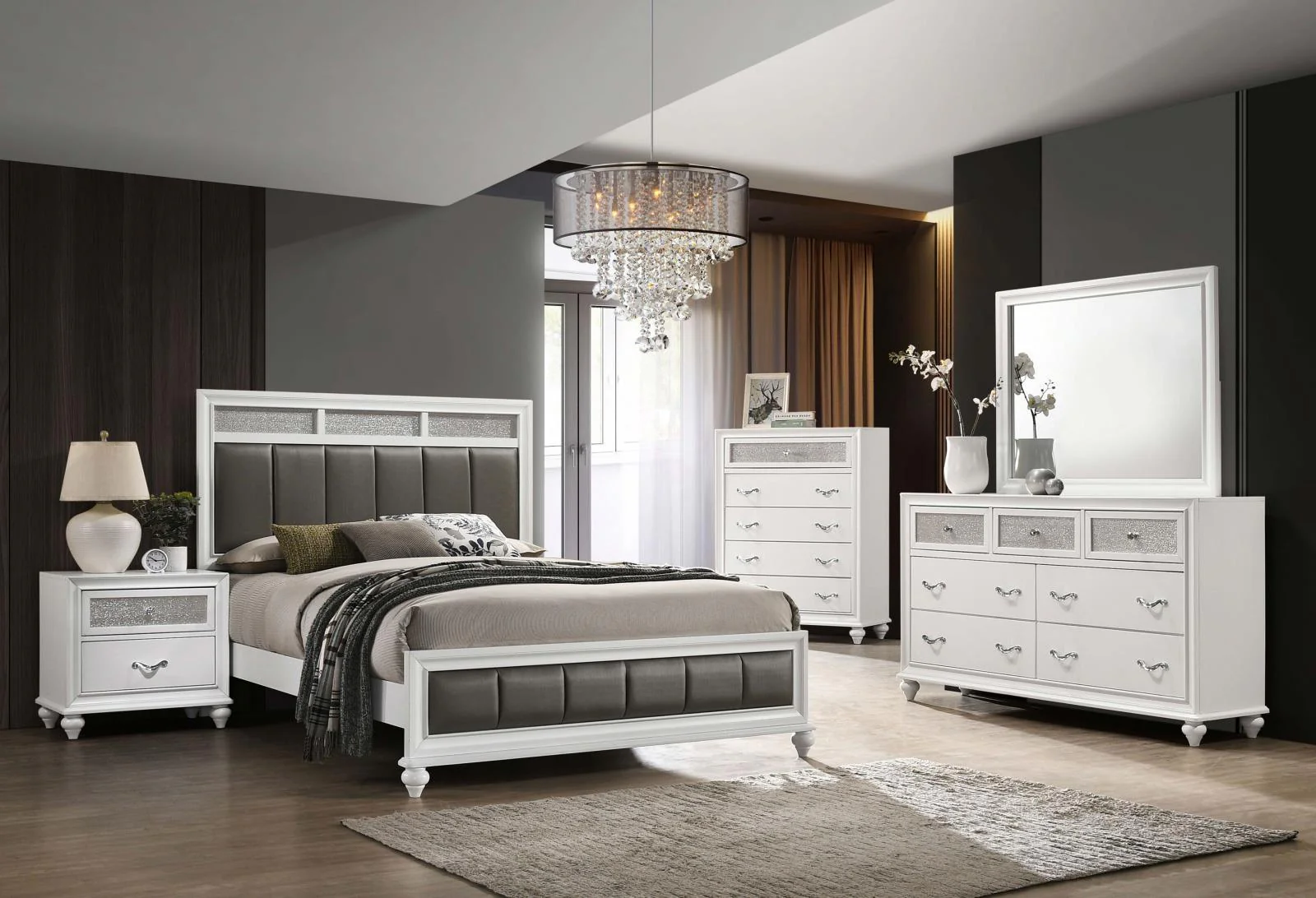 Barzini White Eastern King Upholstered Panel Bed - Image 6