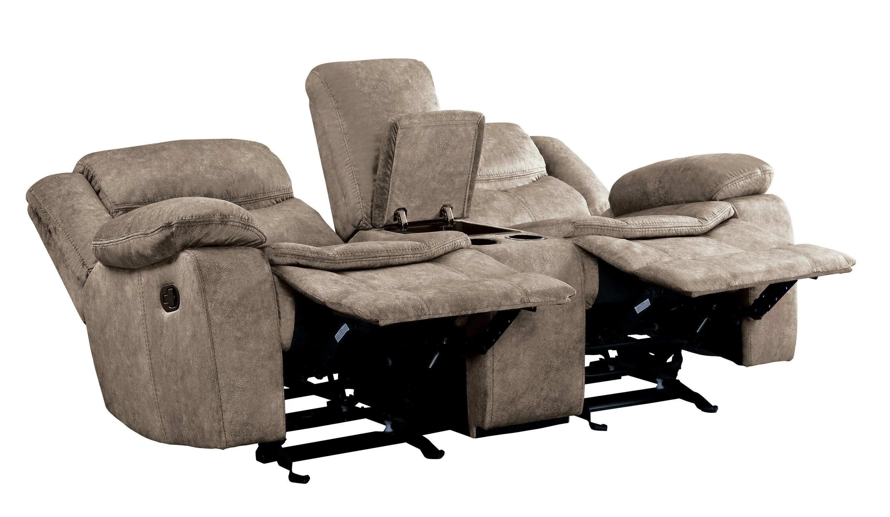 Bastrop Brown Fabric Double Glider Reclining Loveseat with Center Console - Image 3