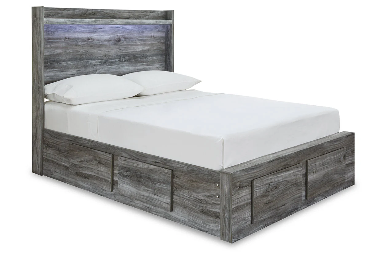 Baystorm Gray Full LED Storage Platform Bed with 4 Drawers