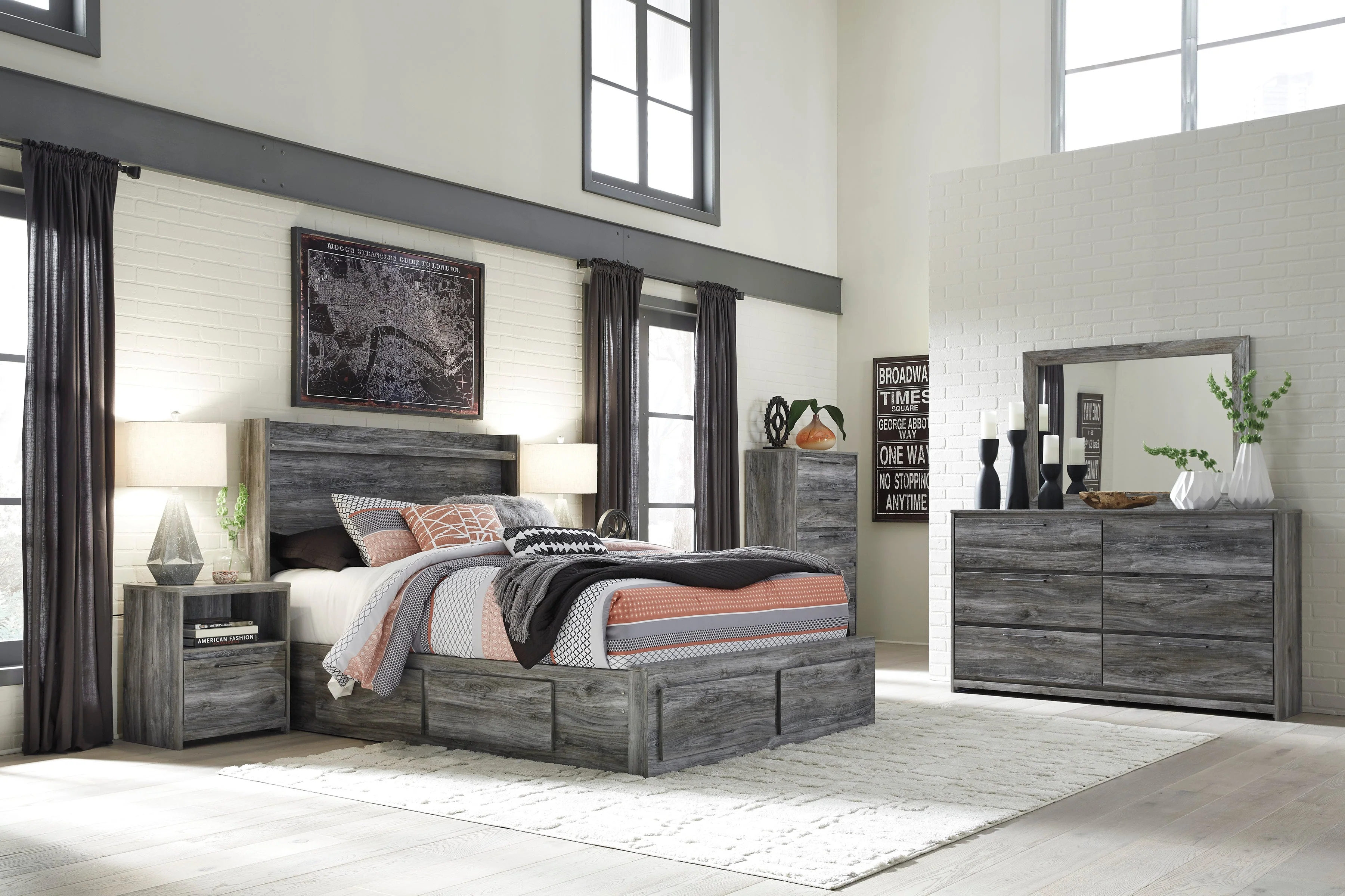 Baystorm Gray LED Storage Platform Bedroom Set with 4 Drawers