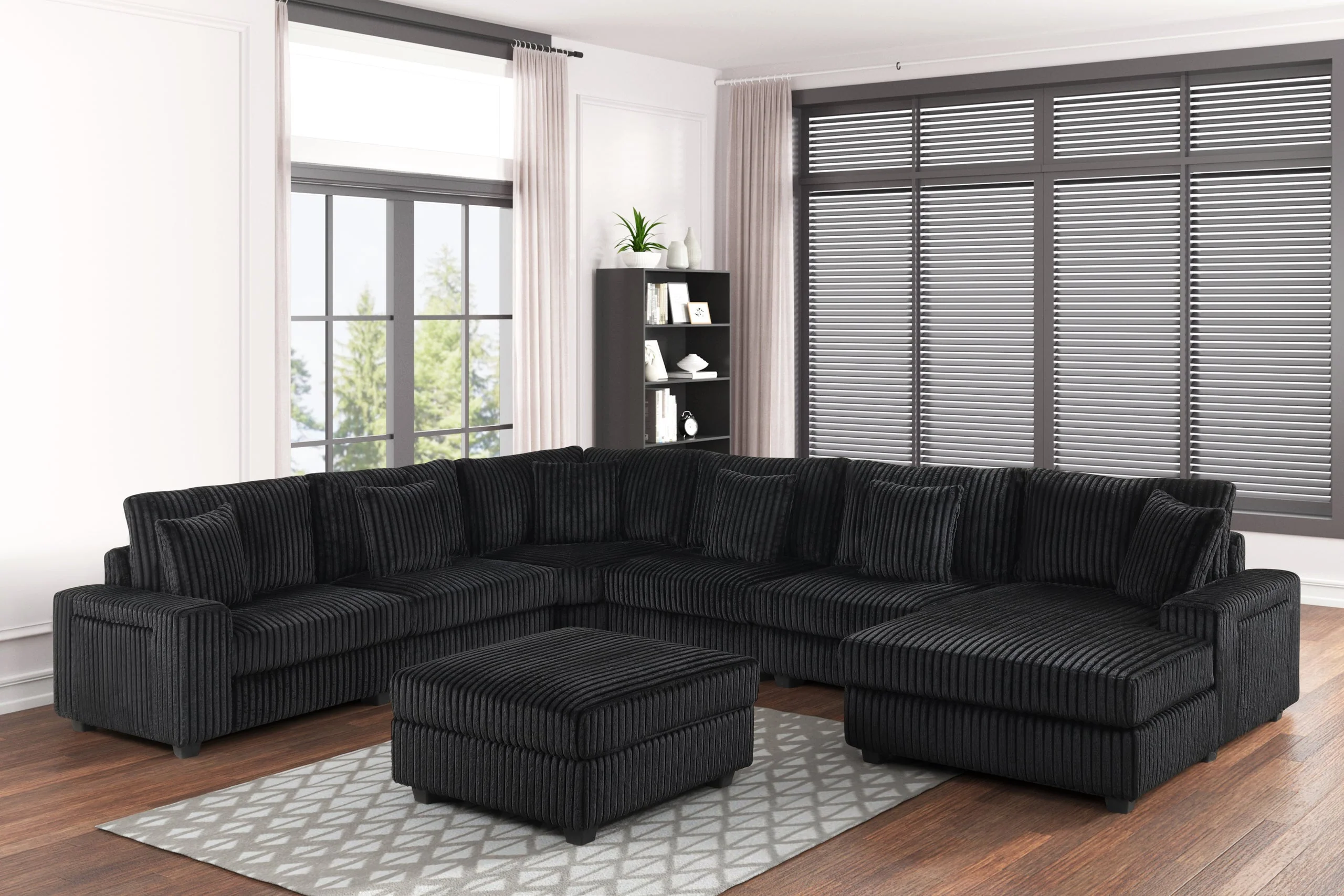 Bazooka Black 7-Piece Sectional with Ottoman - Image 2