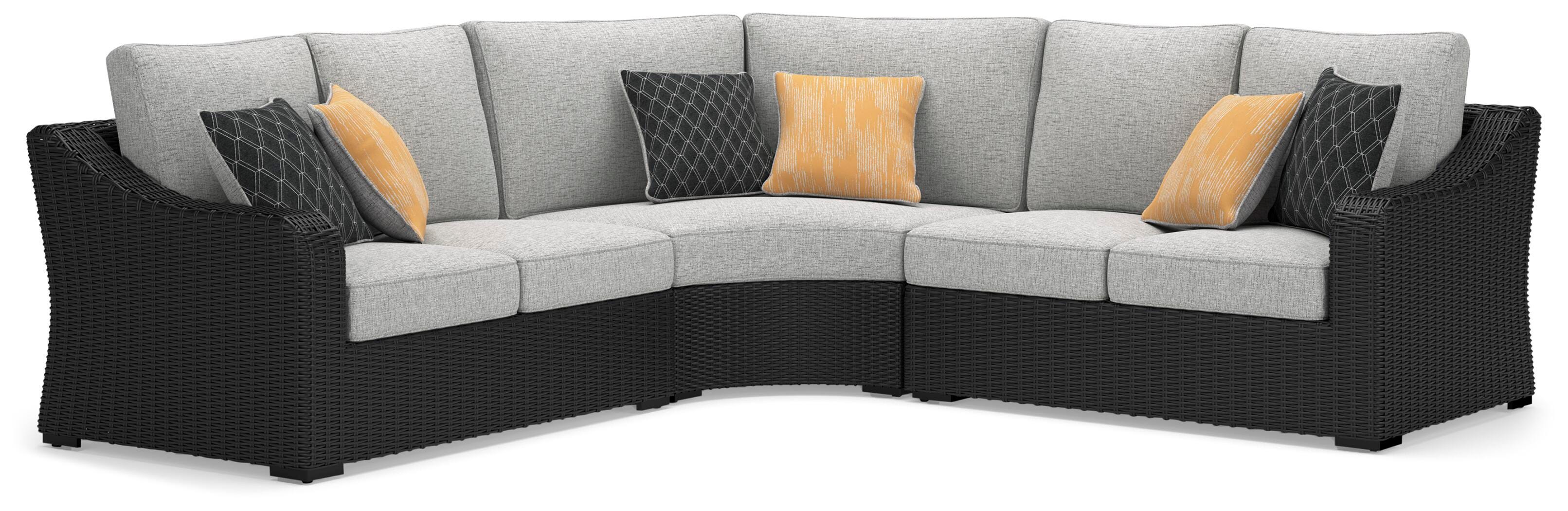 Beachcroft Black/Light Gray 3-Piece Outdoor Sectional with Fire Pit Table - Image 9