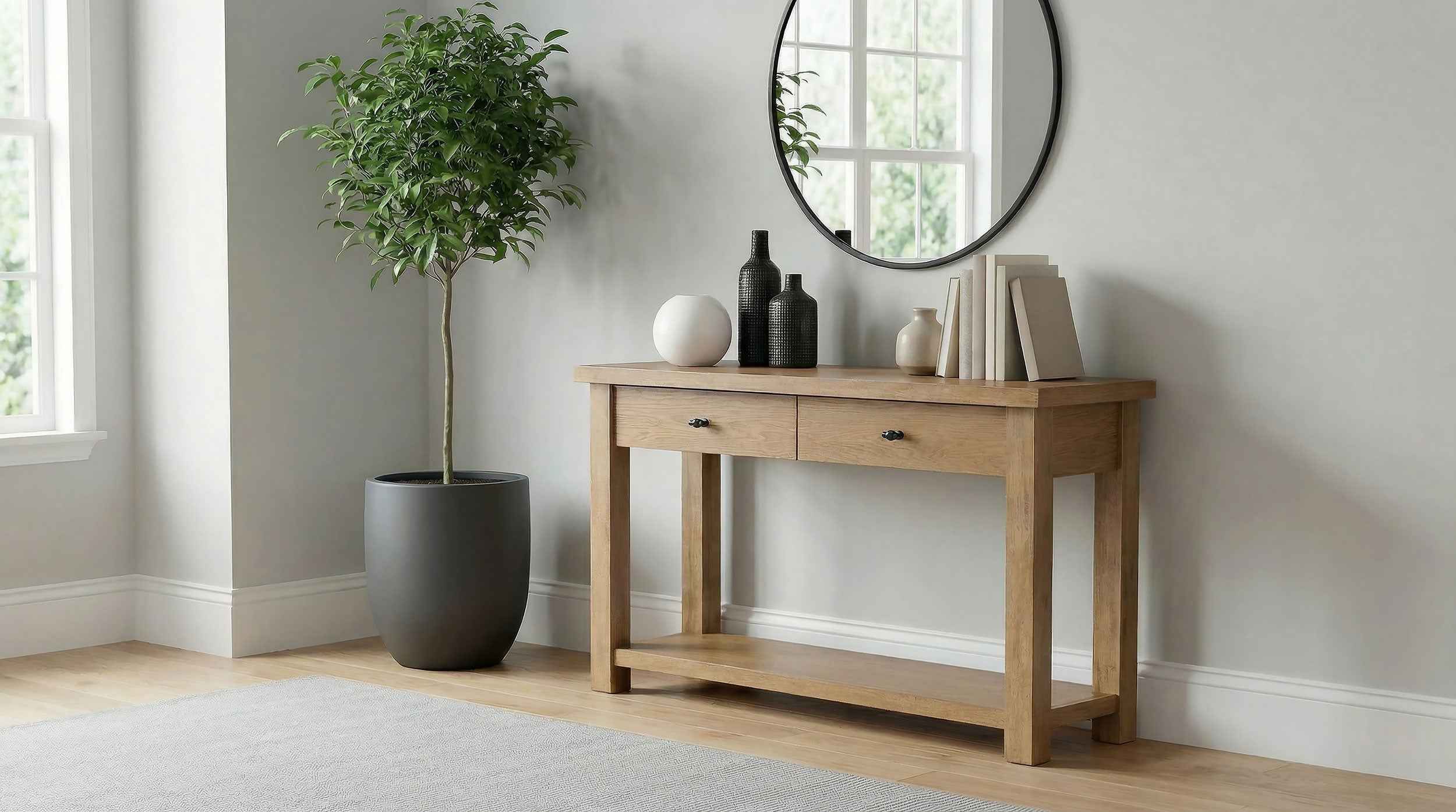 Beasley Golden Oak 2-Drawer Wood Console Table