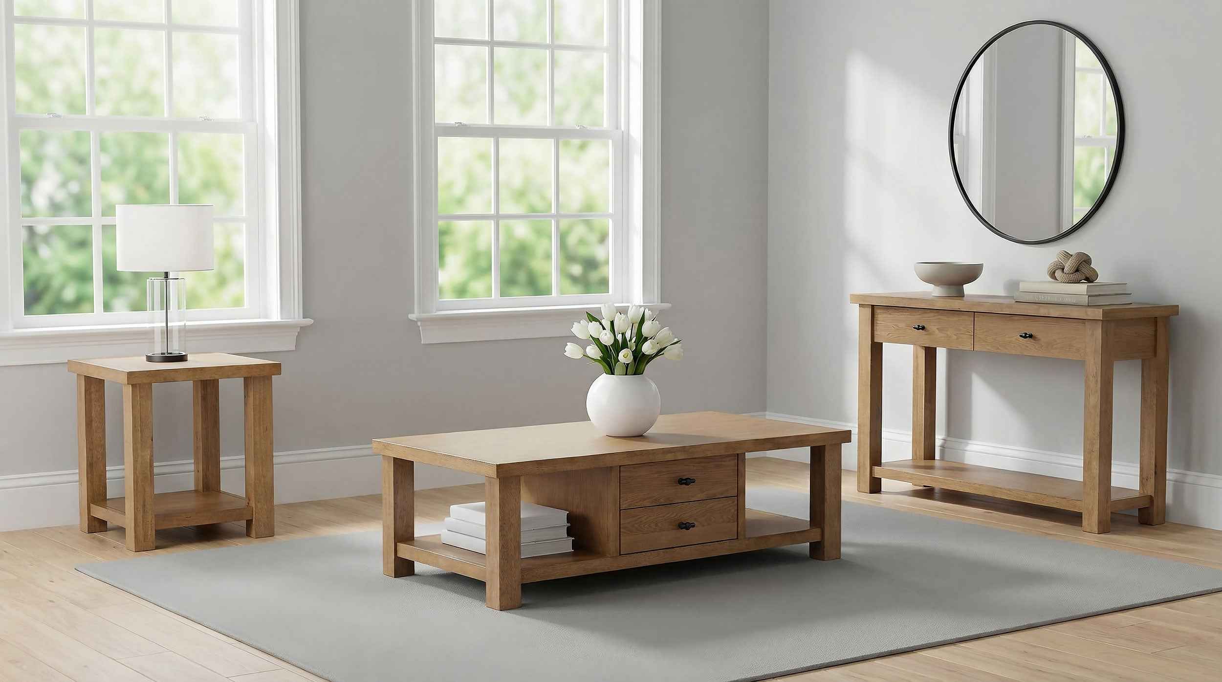 Beasley Golden Oak 2-Drawer Wood Console Table - Image 6