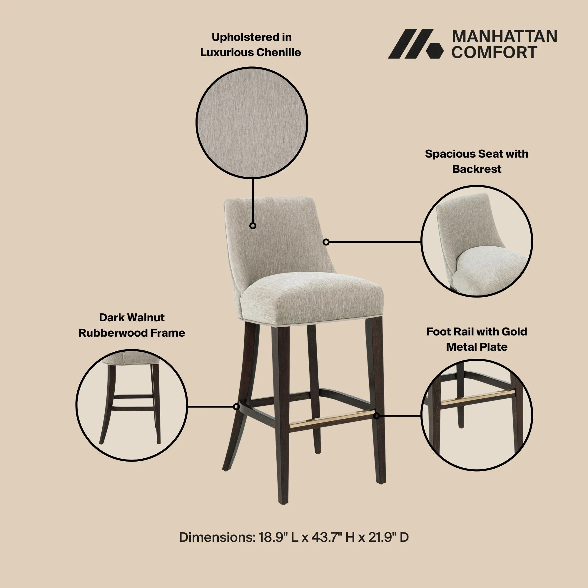 Beever Barstool in Taupe (set of 2) - Image 4
