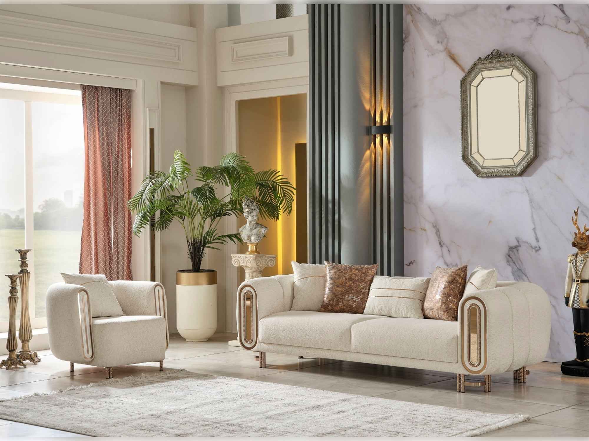 Bella Cream 3-pieces (Sofa & Loveseat & Chair) Living Room Set - Image 4