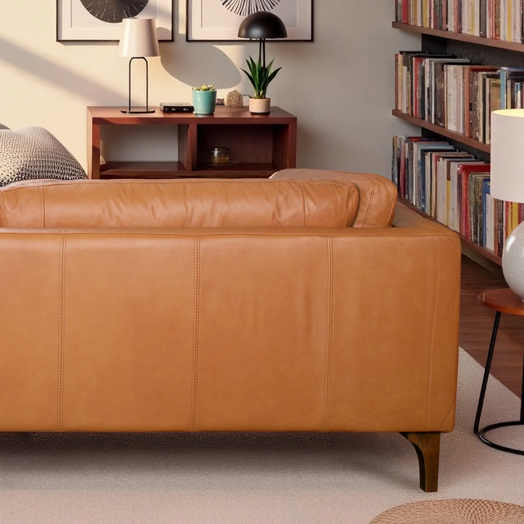 Bellrose Mid-Century Modern Genuine Leather Sofa - Image 6