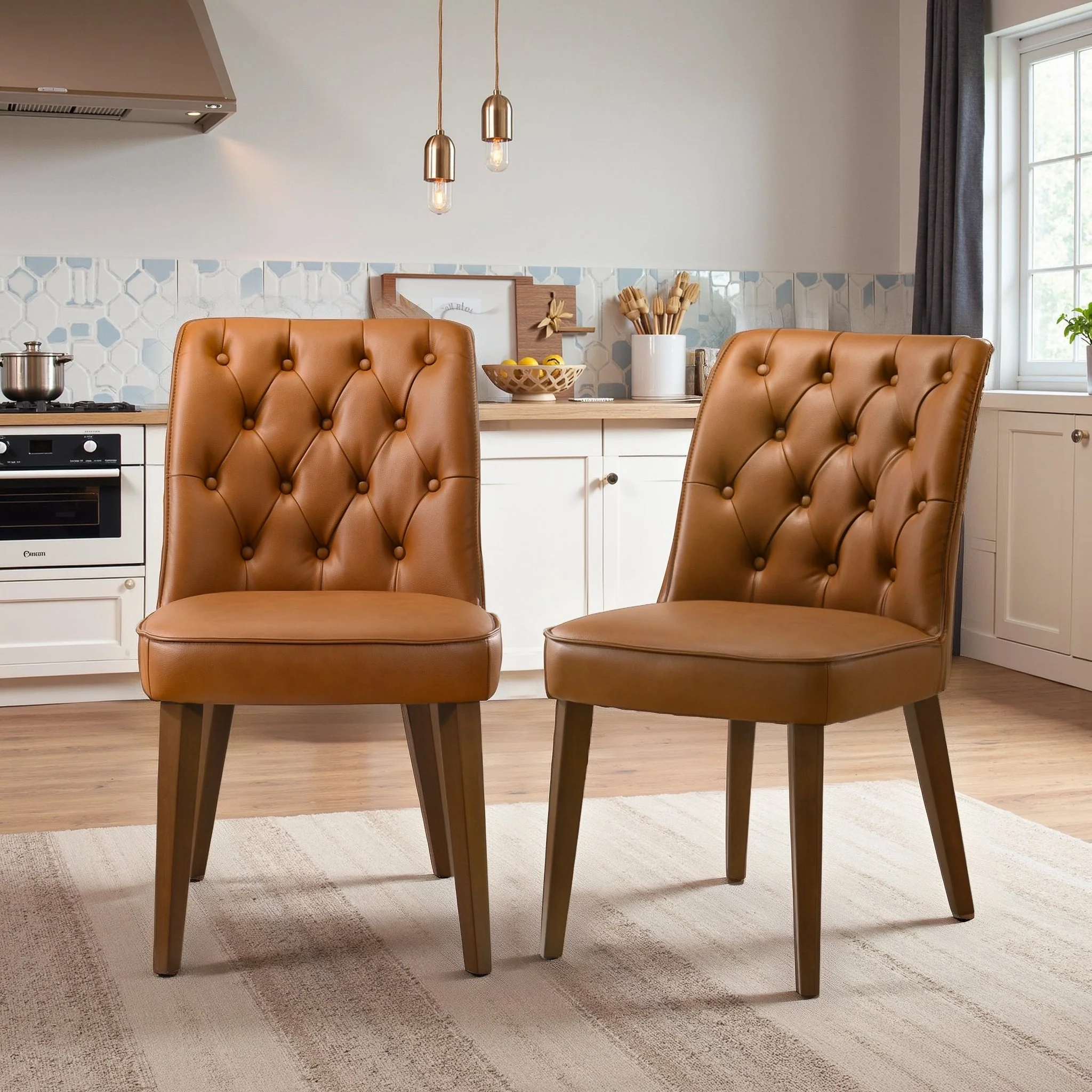 Belmont Cognac Vegan Leather Dining Chair - Set Of 2 - Image 2